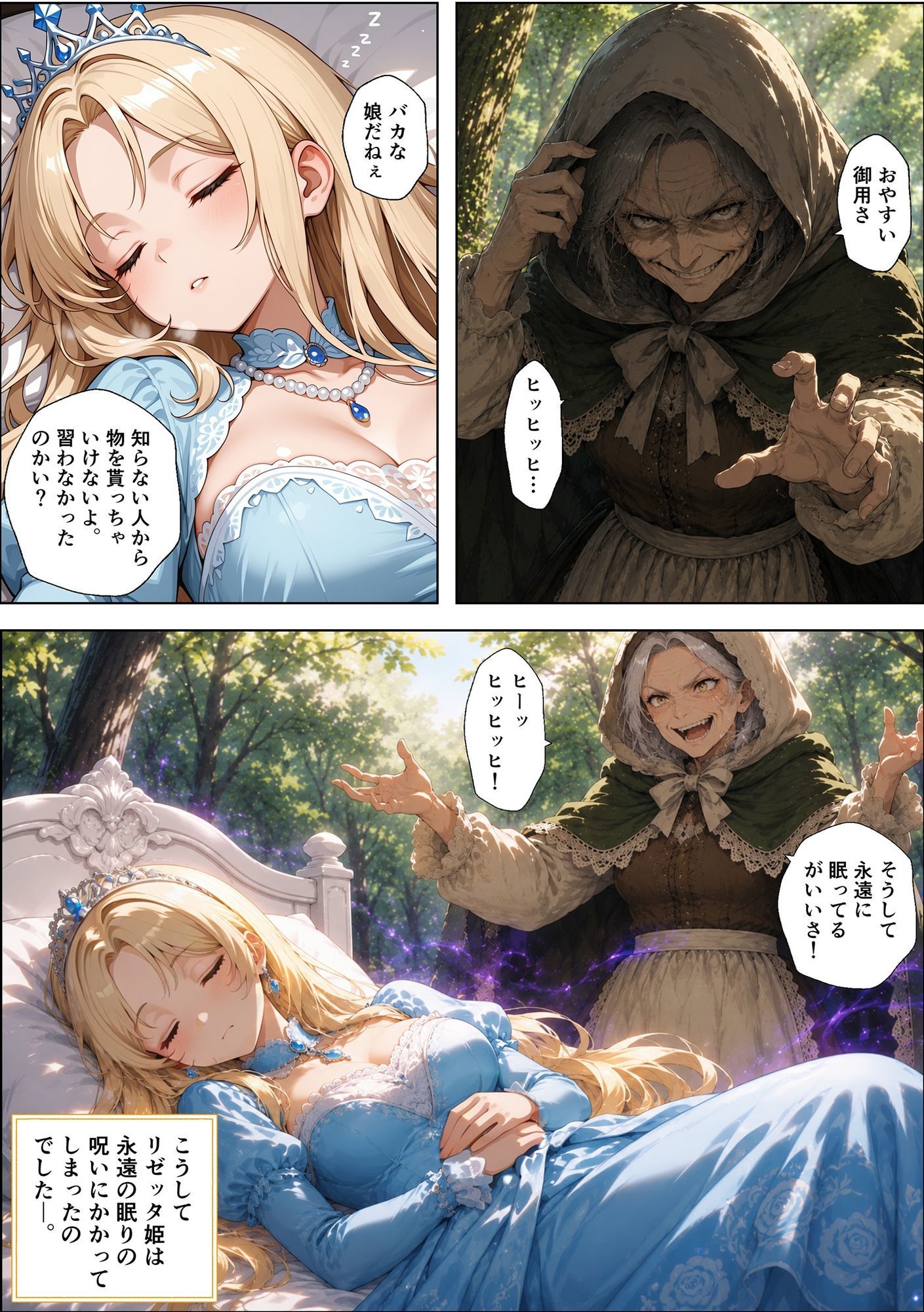 魔女の呪いで眠ってしまったお姫さまにハゲデブおじさんが種付け中出し！ - サンプル画像 5