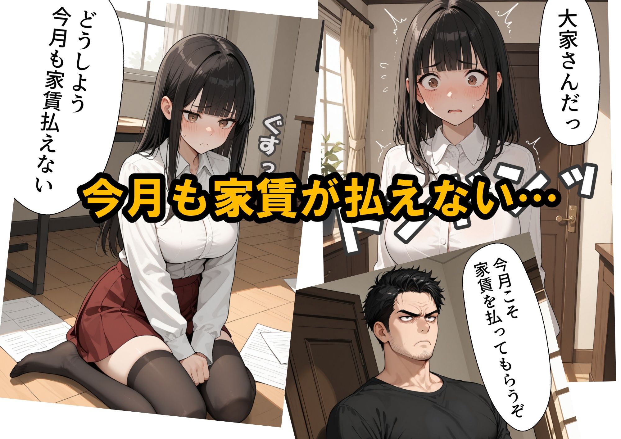 【家賃滞納】清楚系巨乳女子大生が堕ちる「性の取引」大家のエッチな要求にNOと言えない黒髪ロングニーハイ！エスカレートする強●調教 - サンプル画像 1