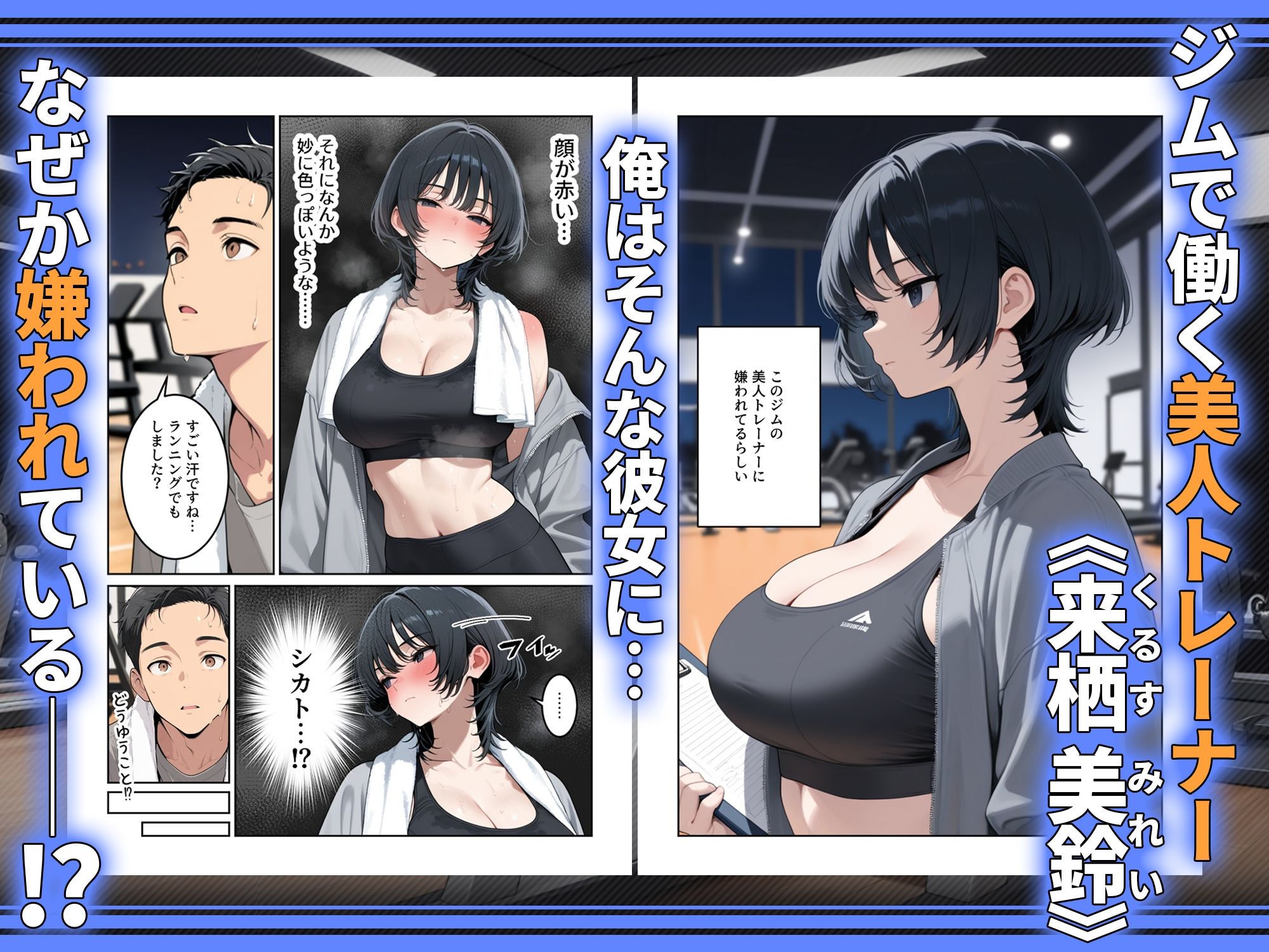 俺を嫌ってると思ってた美人トレーナーが実は体臭に興奮する汗匂いフェチだったので、筋トレ後の蒸れチンコでチン嗅ぎセックスしてあげた話 - サンプル画像 1