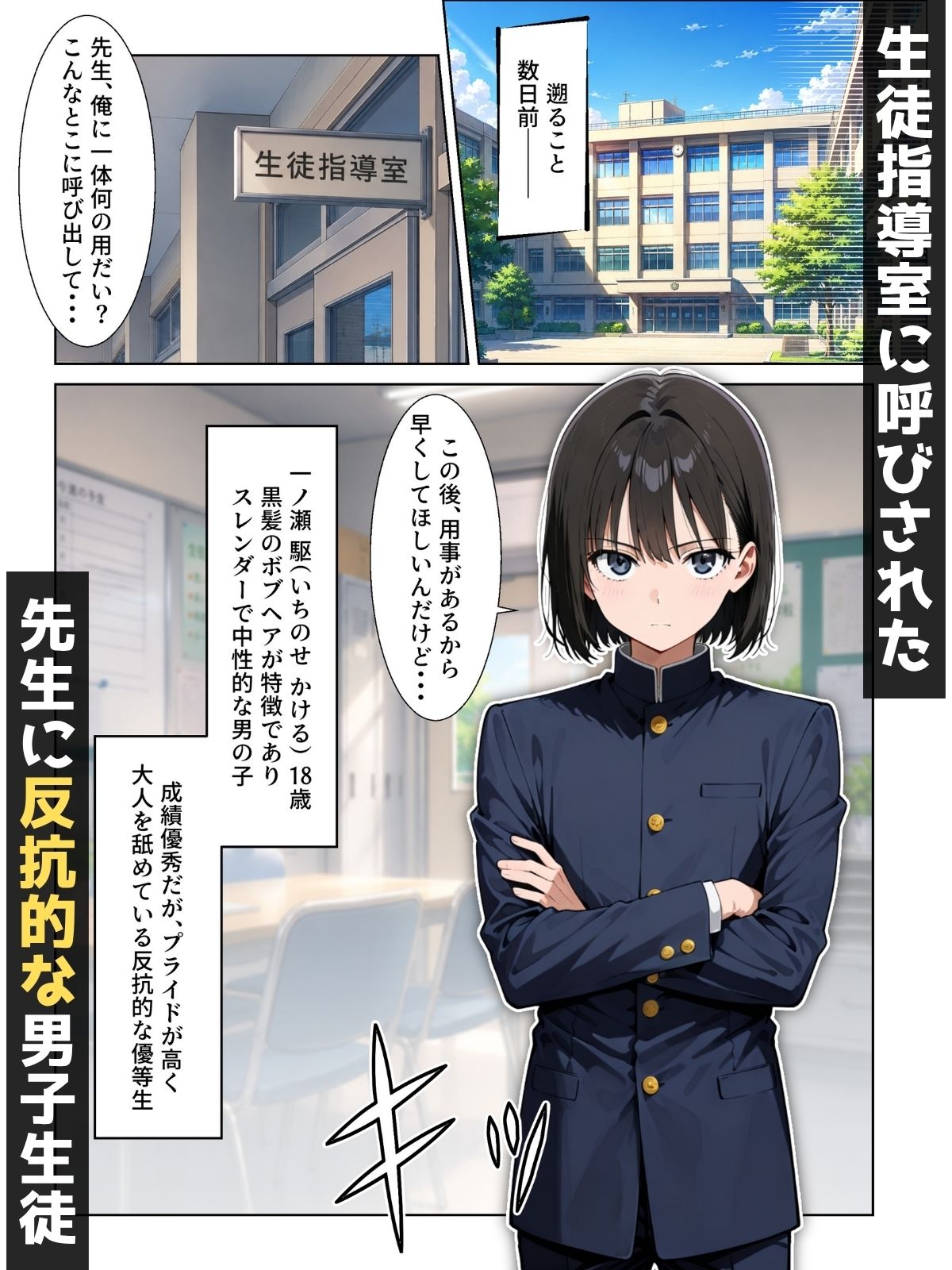 【男の娘×催●】〜生意気な黒髪ボブ青年がおじさん教師に常識改変される話〜 - サンプル画像 1