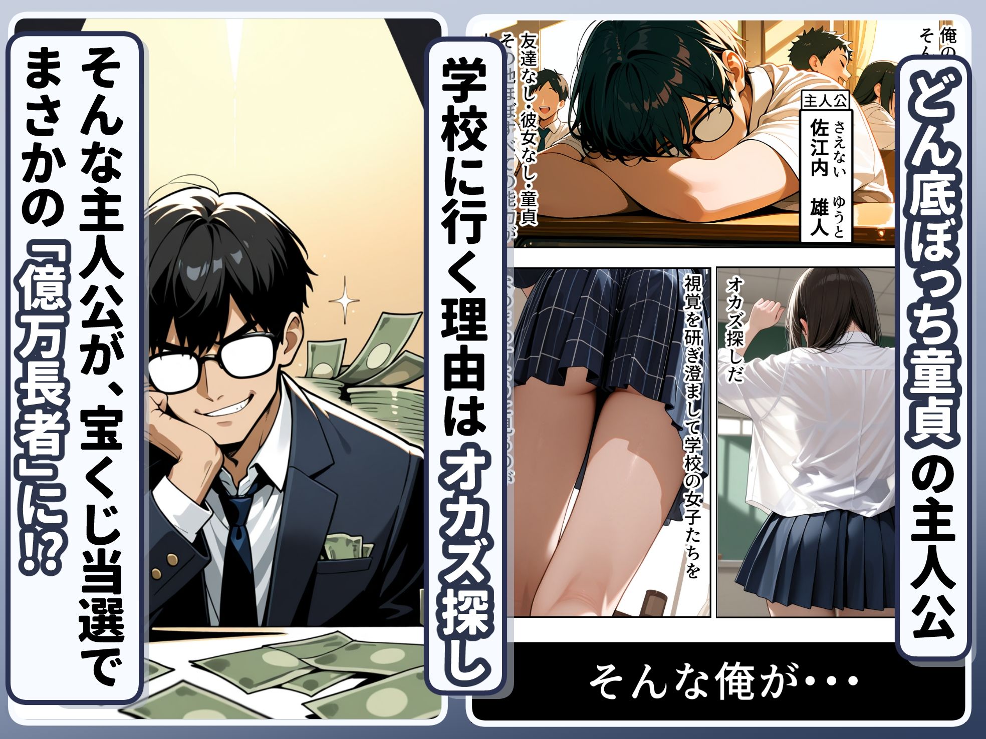 底辺逆転-どん底ぼっち童貞の俺が億万長者に！？同級生の美女を「冴えない男の救済企画」と称した高額バイトで釣ってみた結果・・・ - サンプル画像 1