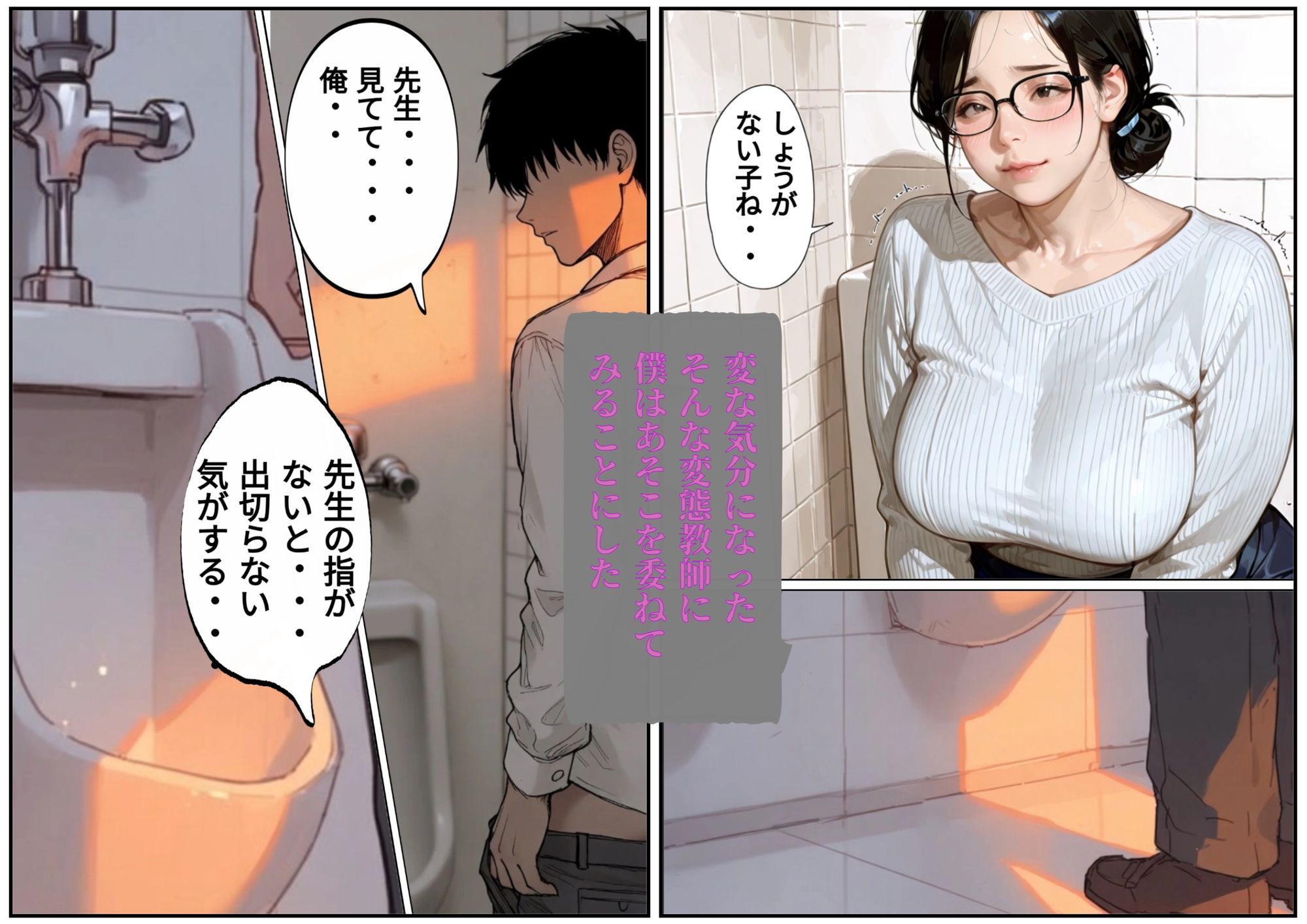 放課後の男子トイレで地味なくたびれたおばさん教師にチンチンを見られ握られ●すことになった話 - サンプル画像 4