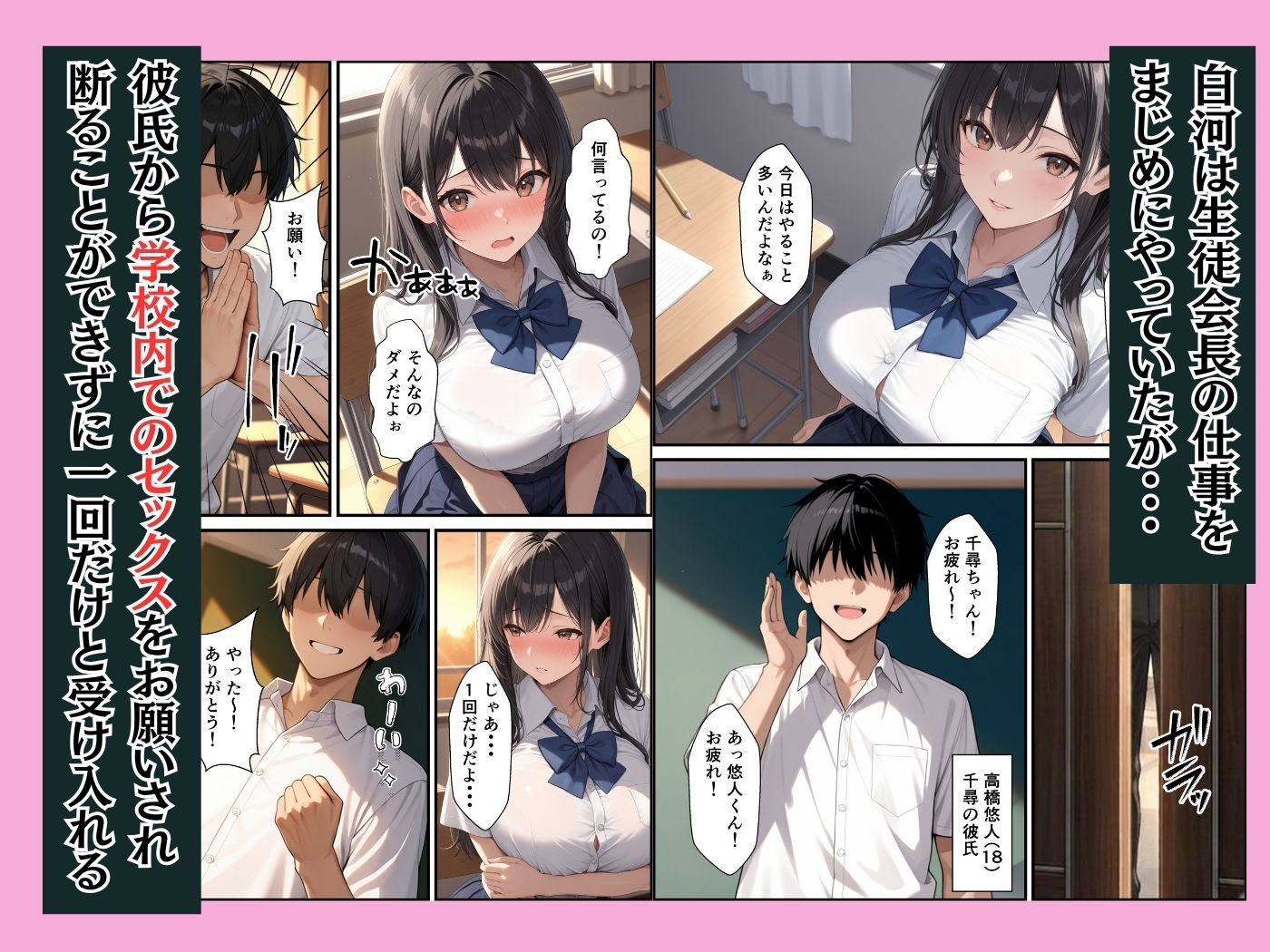 爆乳生徒会長が弱みを握られて生ハメセックスでメス堕ちした話 - サンプル画像 2