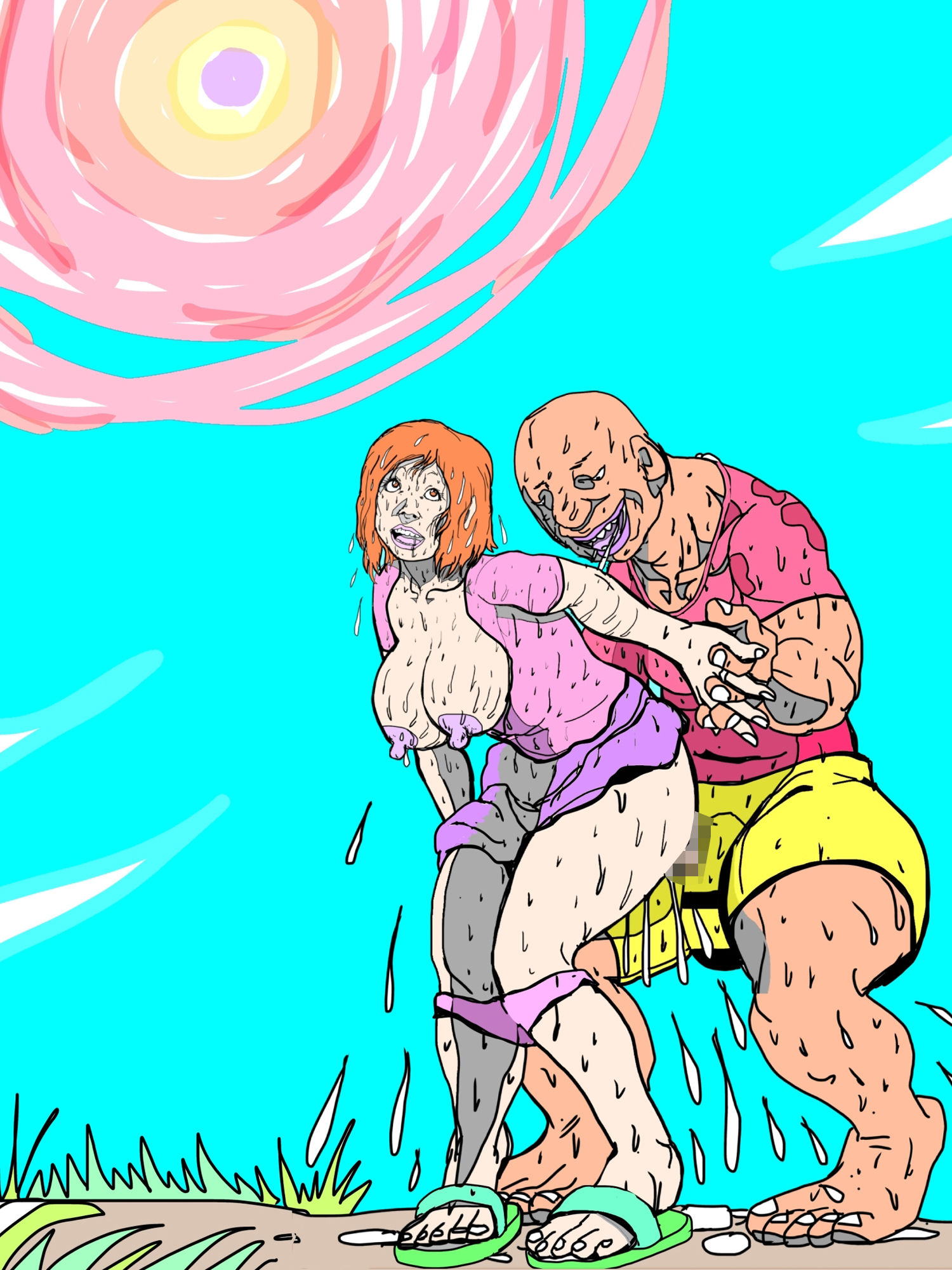 真夏の太陽の下近所の奥さんが見知らぬ男と汁だくまぐわいやってた - サンプル画像 4