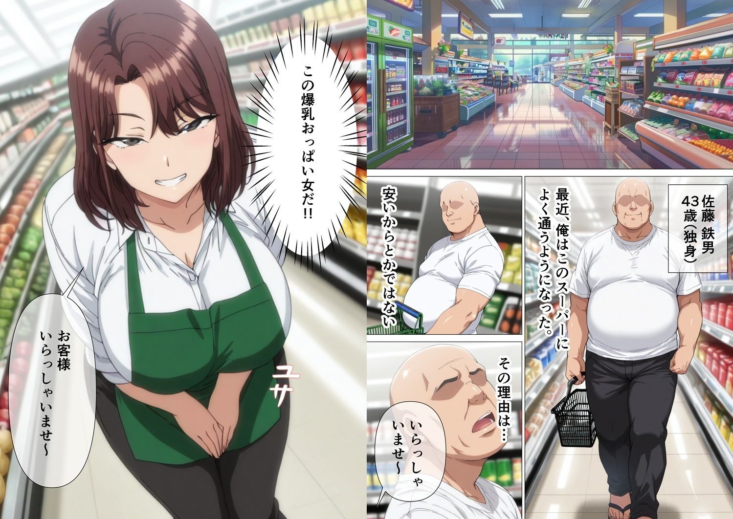 スーパーで働いているデカパイ子持ちママ店員を時間停止で孕ませセックスする話 - サンプル画像 1