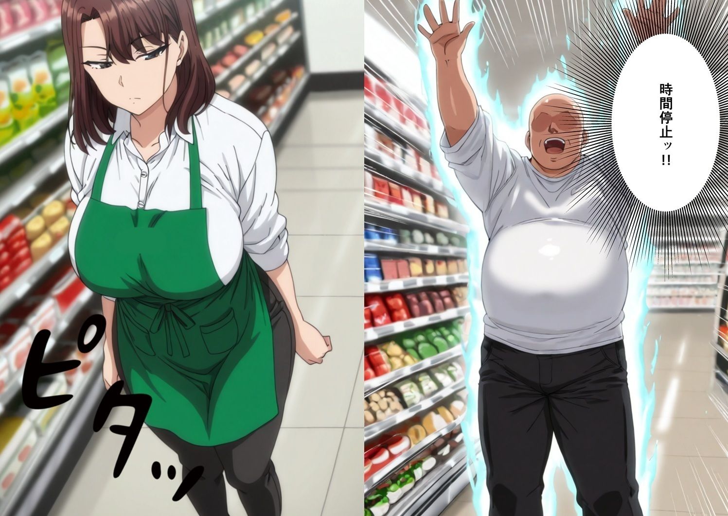 スーパーで働いているデカパイ子持ちママ店員を時間停止で孕ませセックスする話 - サンプル画像 3
