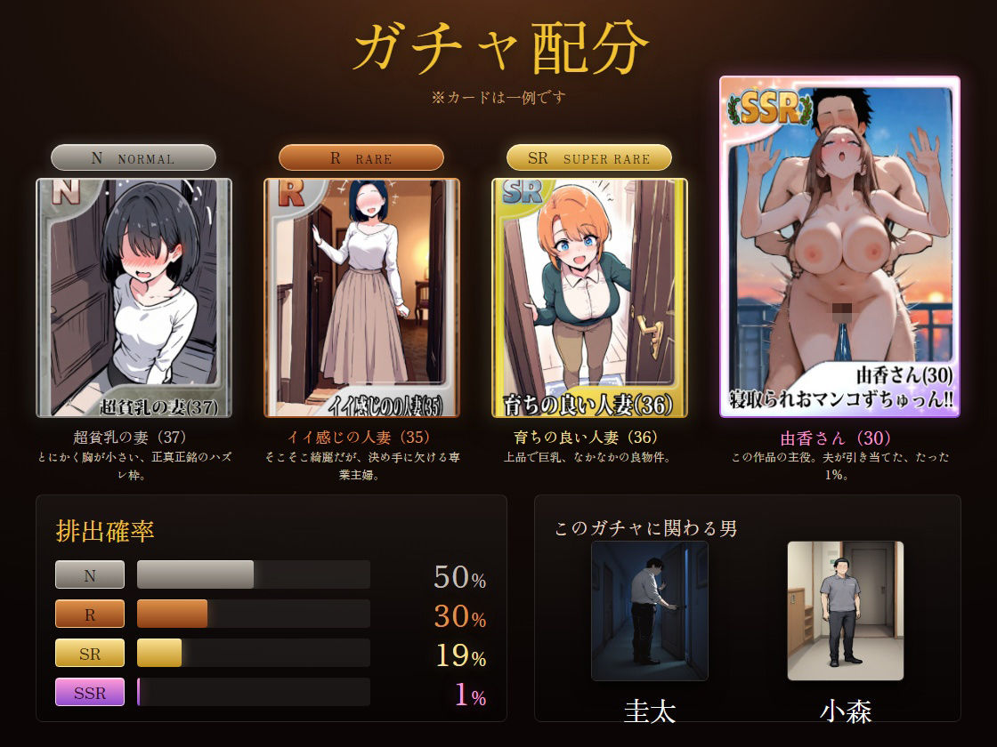 1/100の確率で当たる人妻ガチャで簡単に寝取られてしまう僕の大好きな奥さんはSSR - サンプル画像 1