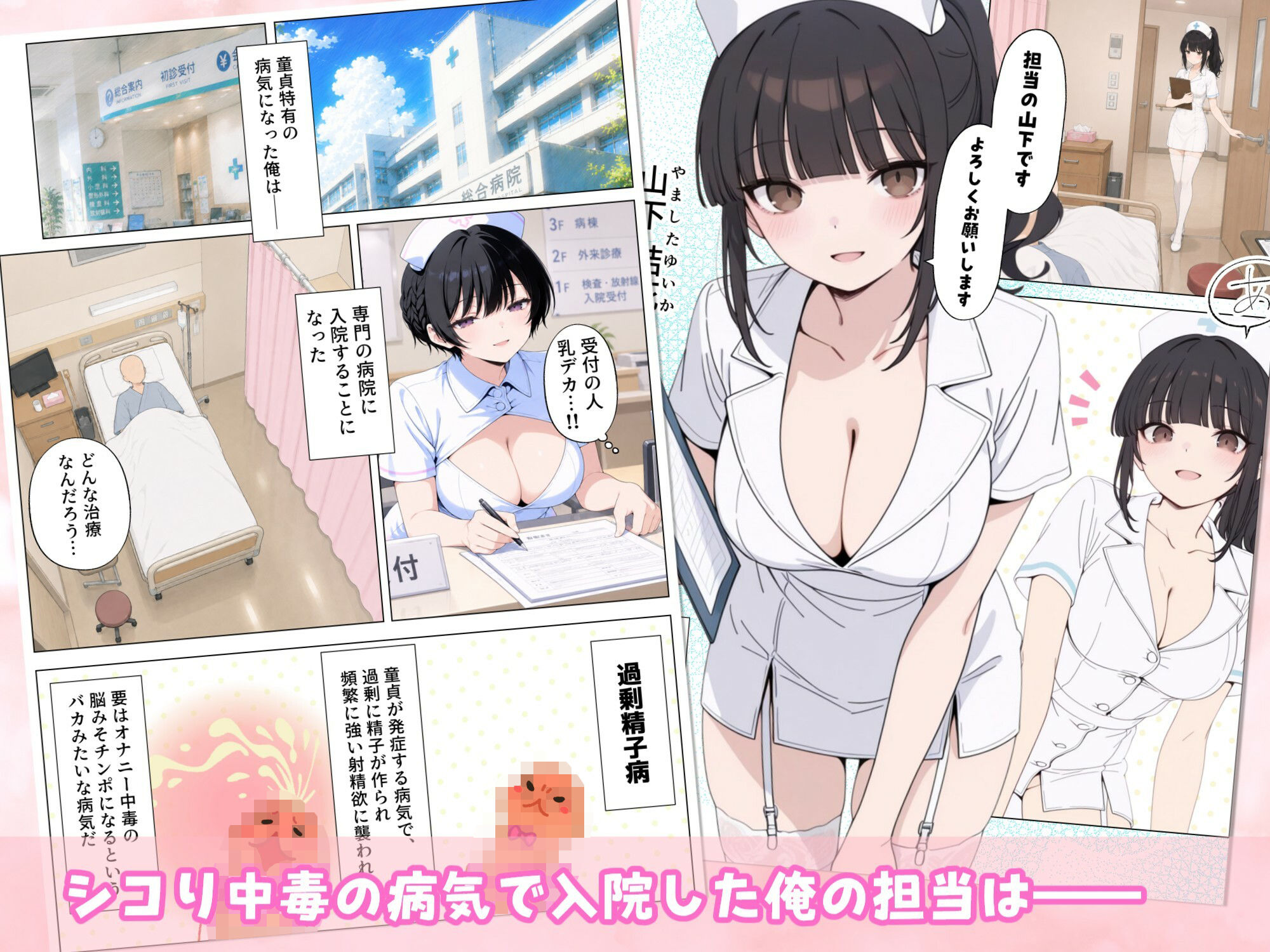 【漫画】美人ナースから射精を促される射精促進入院生活 / 治療のために沢山射精しましょう（はーと） - サンプル画像 1