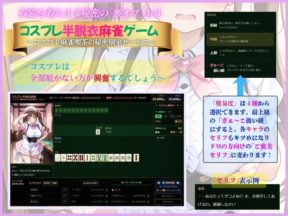 【麻雀ゲーム】コスプレ半脱衣麻雀ゲーム  〜コスプレは全部脱がない方が興奮するでしょう！〜 - サンプル画像 1