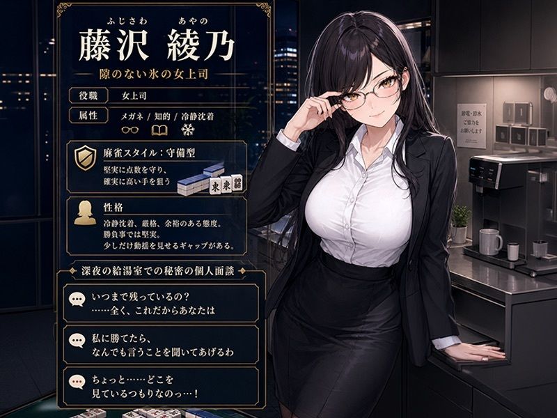 NTR商事 麻雀査定部 〜氷の女上司・綾乃の給湯室・個人面談〜  変態オフィス潜入:Hで給料アップ外伝 - サンプル画像 1