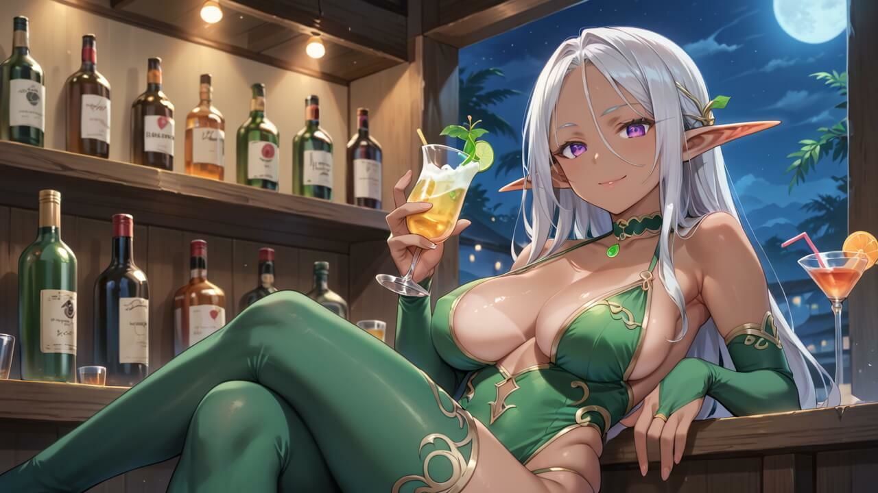 月夜の搾精酒場 〜褐色ダークエルフ・セレーネの淫らなおもてなし〜 - サンプル画像 2