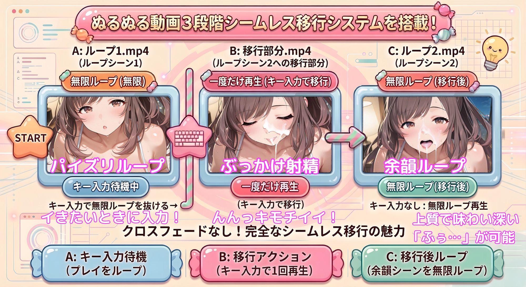 【動くパイズリぶっかけ】月の岡に降る恋の鐘 〜爆乳方言アイドルにパイズリしてもらい、好きなタイミングでぶっかけ顔射して、射精後の余韻シーンも60fpsぬるぬる動画で楽しめるミニゲーム〜 - サンプル画像 4