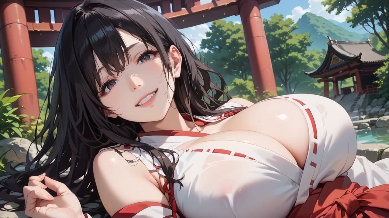 黒髪爆乳巫女の濃厚ご祈祷【ボイスあり】〜人妻真奈美さんの中出し参拝〜 - サンプル画像 7