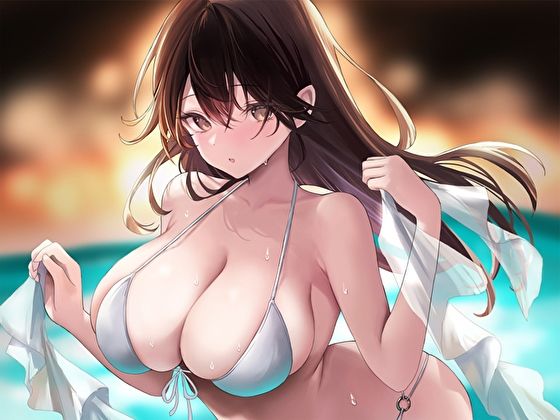 こっそりだらイチャ夏休み。彼女のどすけべお姉ちゃんとナイトプールで密着誘惑えっち【オホ声】 - サンプル画像 2