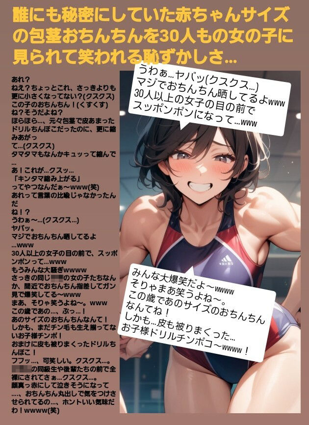 M男向けCFNMボイス  恥ずかしい短小包茎いじめ  女子水泳部編【第2話】  大勢の女の子達の前で恥ずかしいお子様チンポを丸出しに…！屈辱の全裸ラジオ体操（涙）！ - サンプル画像 3