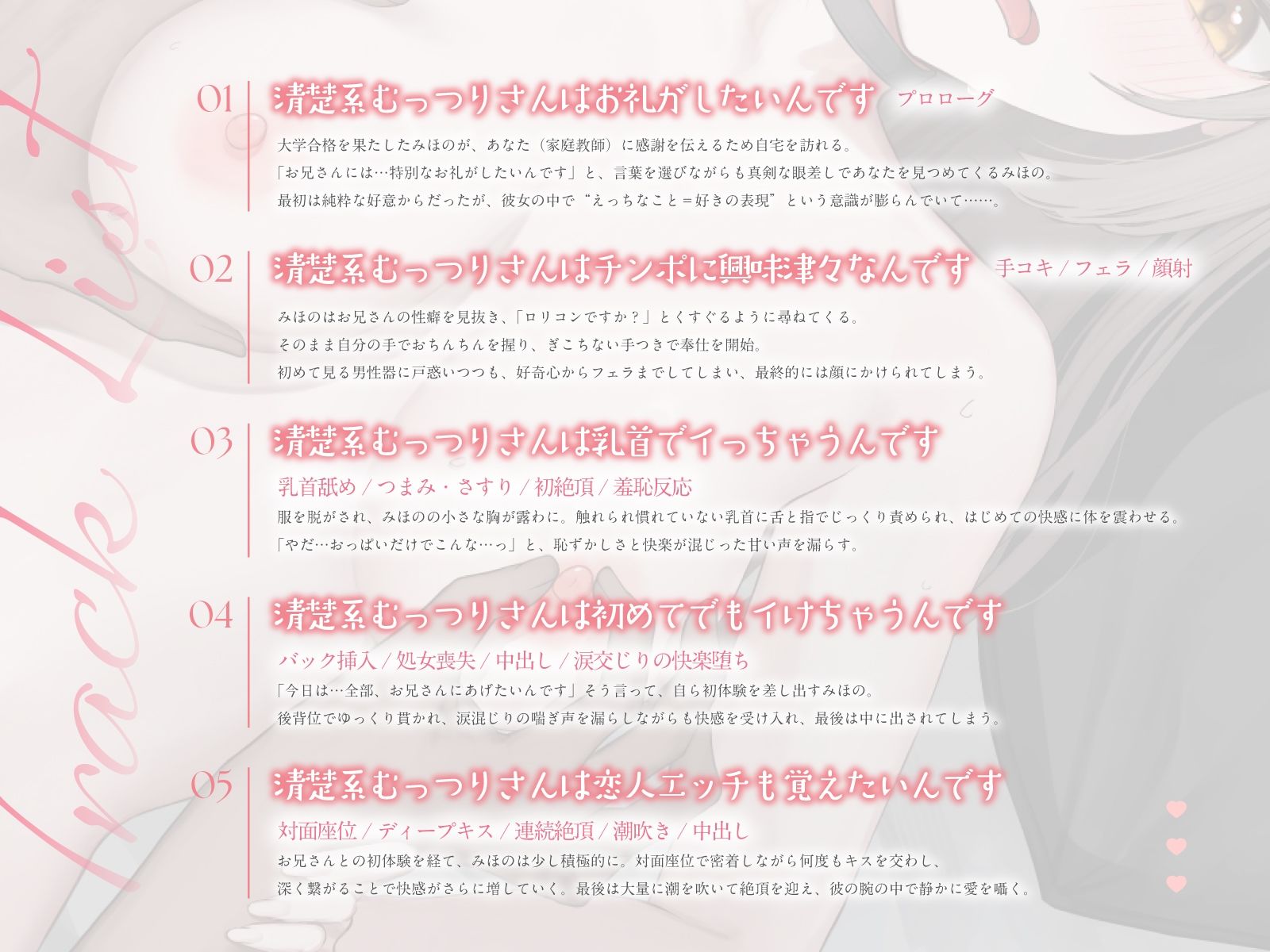 清楚系むっつり少女の卒業記念えっち〜家庭教師のお兄さん。最後に私の全部を覚えててください〜（KU100マイク収録作品） - サンプル画像 3