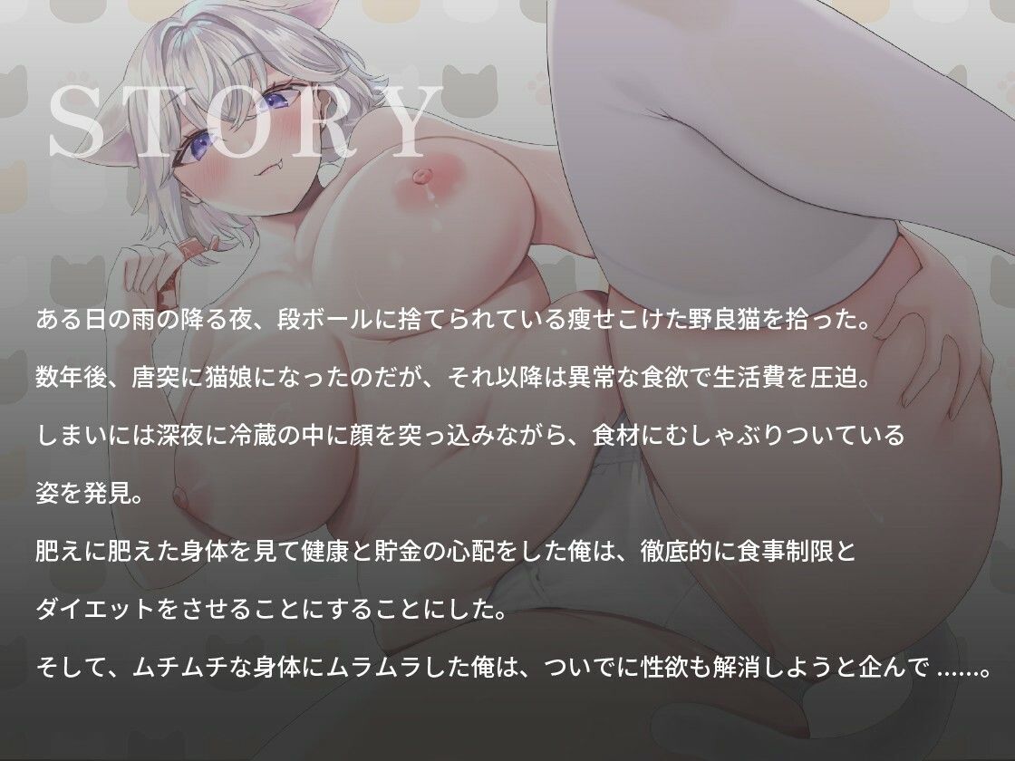 【ぽっちゃり】公園に捨てられていた白猫娘ちゃんがむちむちボディになりすぎたので、セックスダイエットで痩せさせてみた話【バイノーラル/巨乳】 - サンプル画像 1