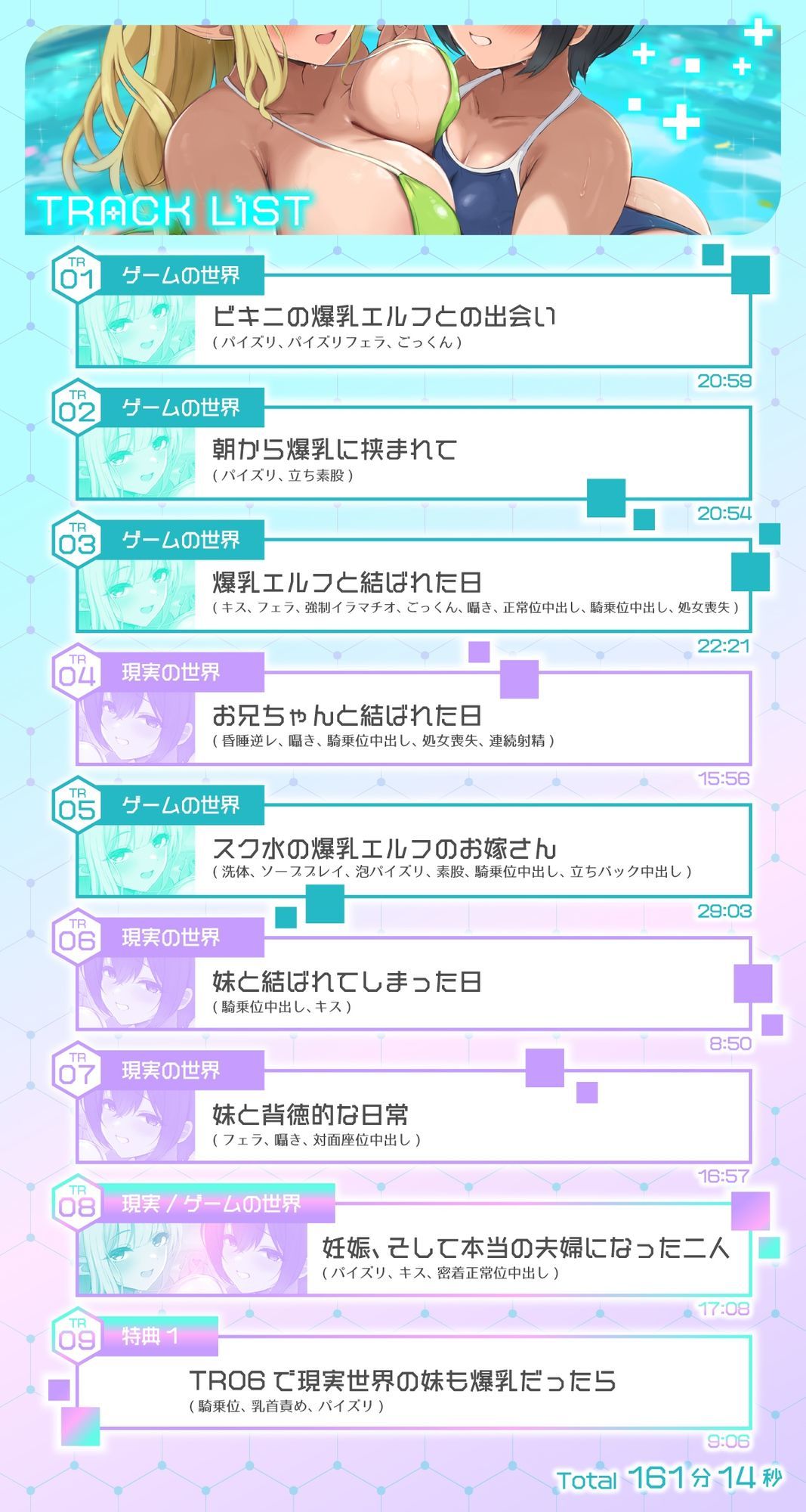 【2時間40分】ゲーム世界に閉じ込められた俺は爆乳エルフが妹と知らず孕ませエッチしまくった話【バイノーラル/兄妹/ファンタジー】 - サンプル画像 2