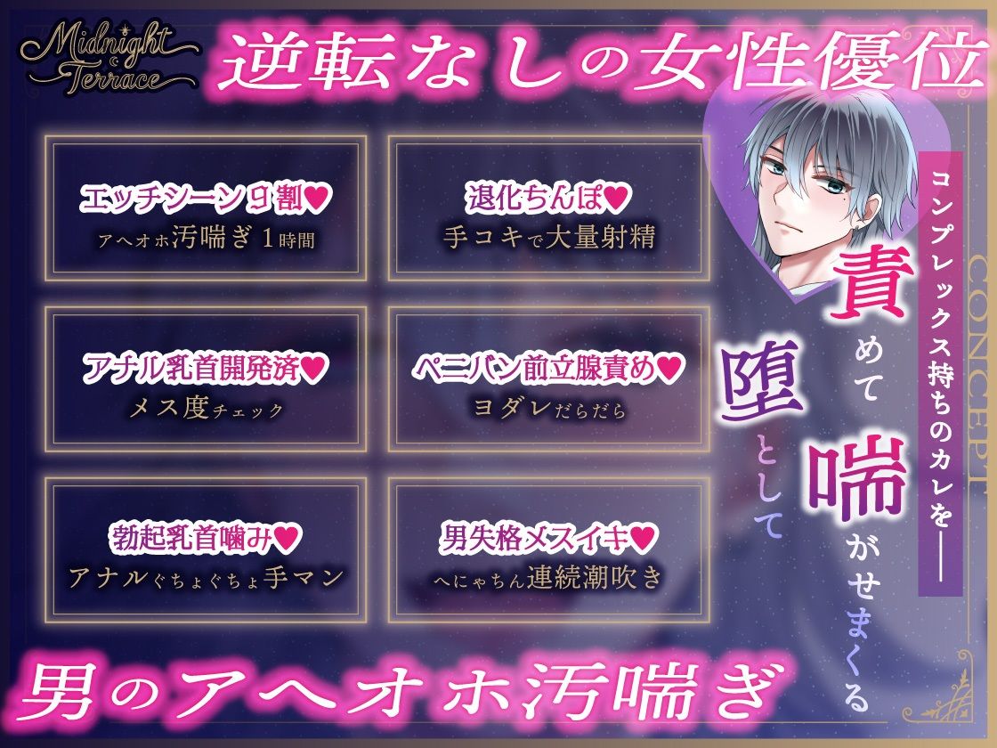 【逆転なし！男の喘ぎ1時間】メス調教済みのどすけべコンカフェお兄さんを堕とす。「おほぉっ…俺のアナル、いじめてください…」/ミッドナイト・テラス Vol.01 怜二 - サンプル画像 1