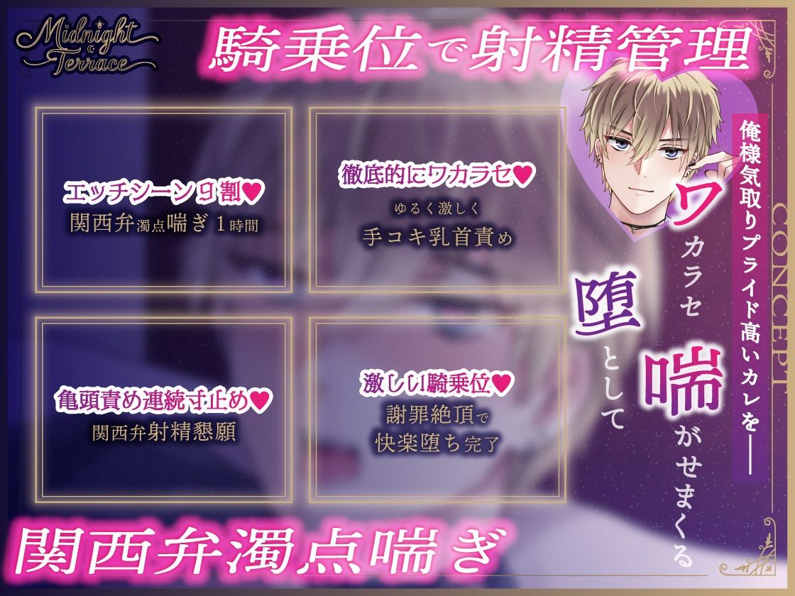 【女性優位×関西弁喘ぎ1時間】俺様気取りのコンカフェ店員を射精寸止めで徹底的におしおき。「お願いやから、射精させてぐだざい…」/ミッドナイト・テラス Vol.02 一翔 - サンプル画像 1