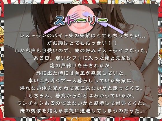 【KU100】ちび巨乳なバイト先の先輩と台風の日に初めてドスケベエッチした話【おっぱい/バイノーラル】 - サンプル画像 1