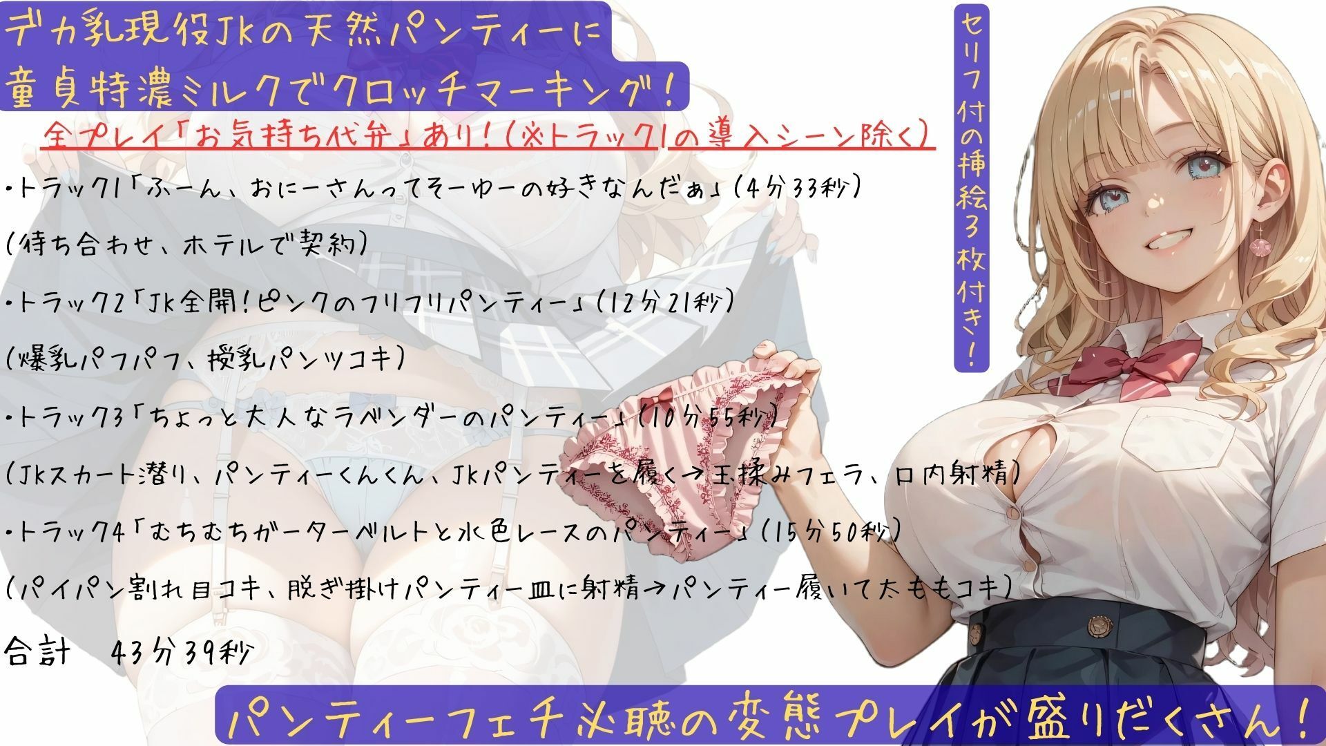 デカ乳現役JKの天然パンティーに童貞特濃ミルクでクロッチマーキング！ - サンプル画像 1