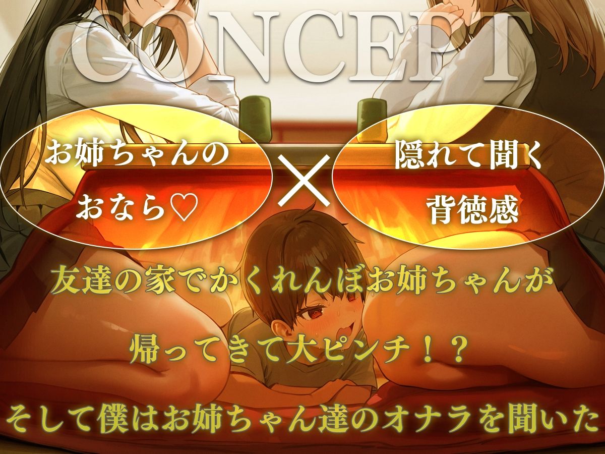 【M向け】友達のお姉ちゃんのコタツに潜入！〜憧れのお姉ちゃんのオナラは臭くてイイ音でした〜 - サンプル画像 1