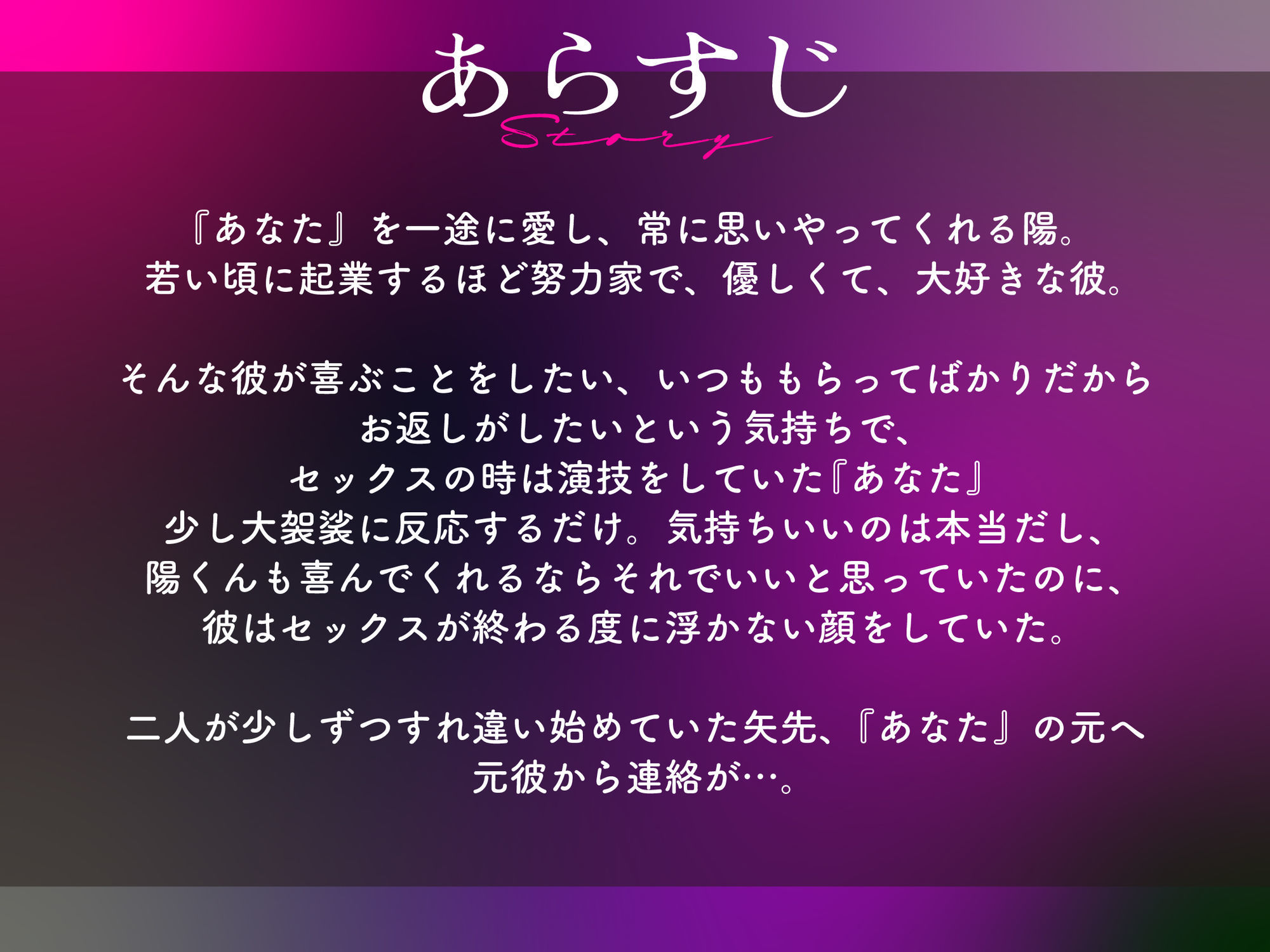 【本編総尺150分越え！】愛あるレ○プ→監禁堕ち 愛情激重彼氏に演技がバレて本気イキするまでじっくりゆっくり焦らされました - サンプル画像 1