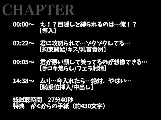 「目隠し拘束プレイがしたい！」彼女の願望に付き合った大人彼氏、まさかのM開花…！？騎乗位喘ぎまくりえっち！（CV:がく×シナリオ:悠希） - サンプル画像 2