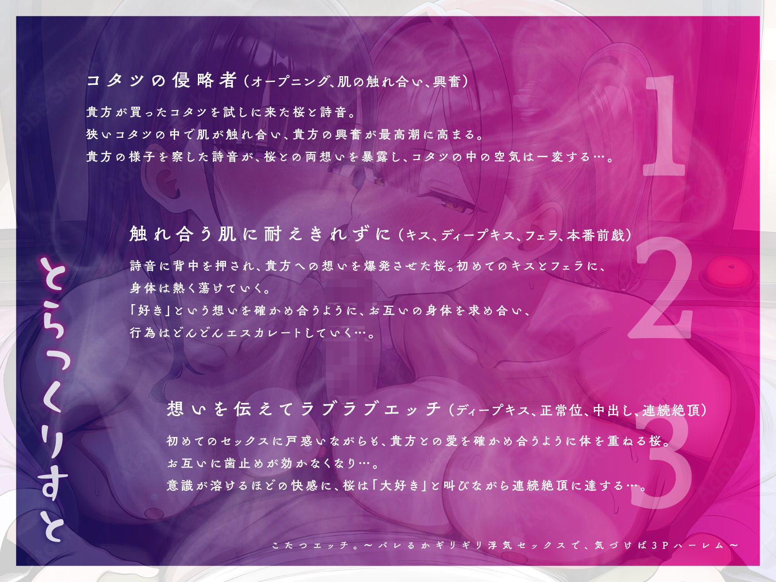 こたつエッチ。〜バレるかギリギリ浮気セックスで、気づけば3Pハーレム〜【KU100】 - サンプル画像 4