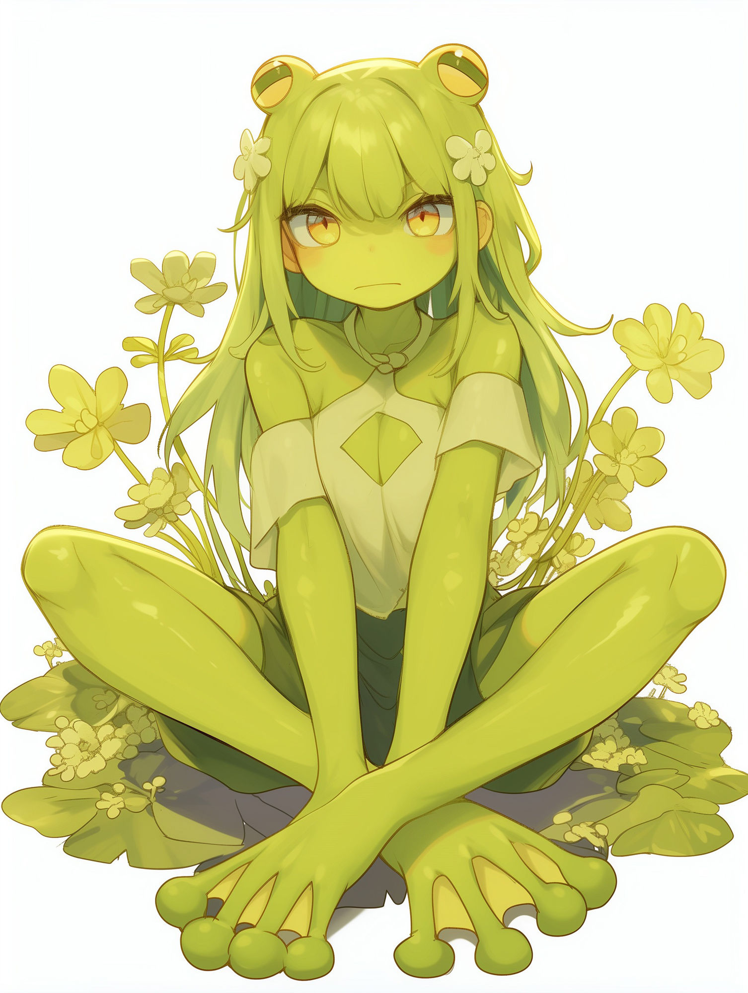 カエル娘の乳首責め足コキ＆お風呂場放尿 - サンプル画像 1