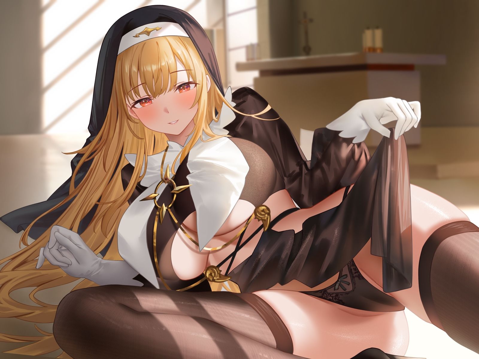 母性全開全肯定シスターの特別扱い（はーと）膝枕授乳＆おちんぽよしよし（はーと）礼拝堂で背徳立ちバック（はーと） - サンプル画像 4