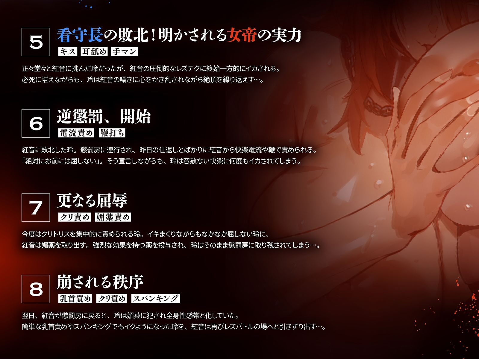 【監獄・レズバトル】刑務官vs女囚人〜「鉄の女」と恐れられる女刑務官が、圧倒的なカリスマを持つ女囚人ボスに敗北し逆懲罰される話〜【KU100】 - サンプル画像 6