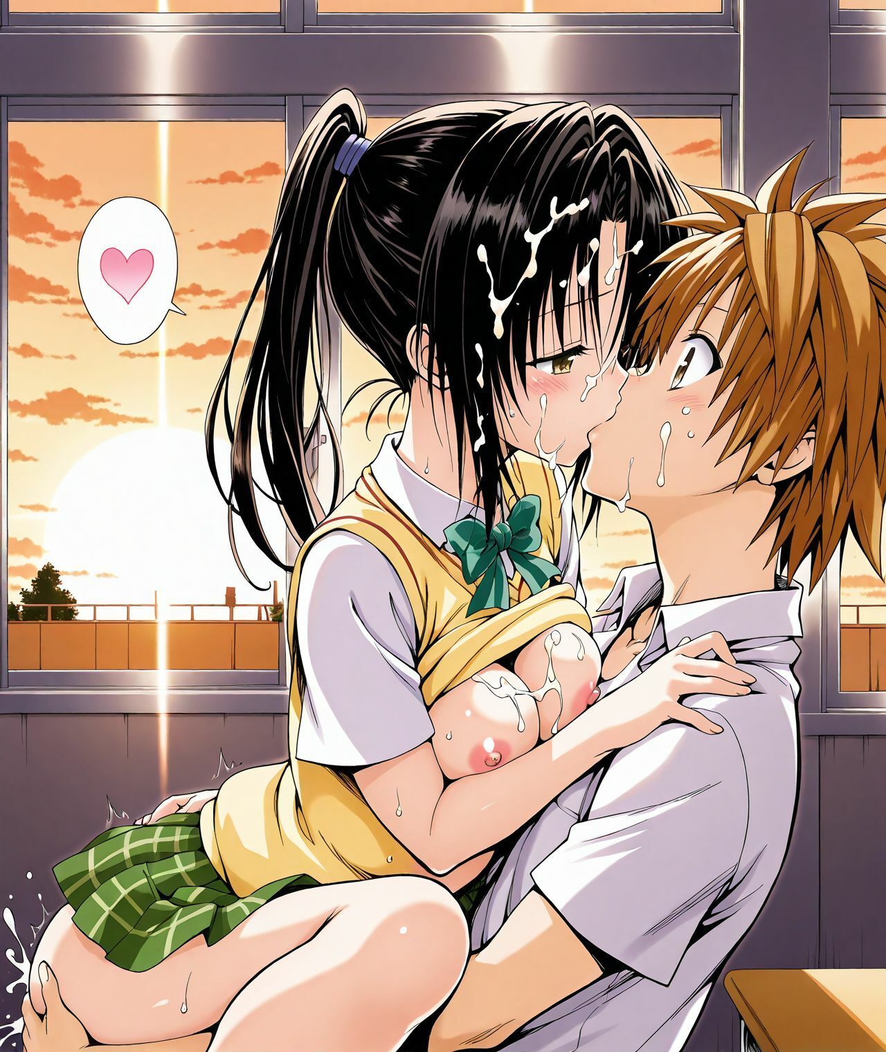 【CG集TLHR1対応】【アクシデン To LOVE】黒髪ポニテロングクーデレ先輩（実はドスケベ）女学生八条凛子ちゃんと放課後の教室でラブラブ学生服エッチで中だし大量射精 - サンプル画像 4