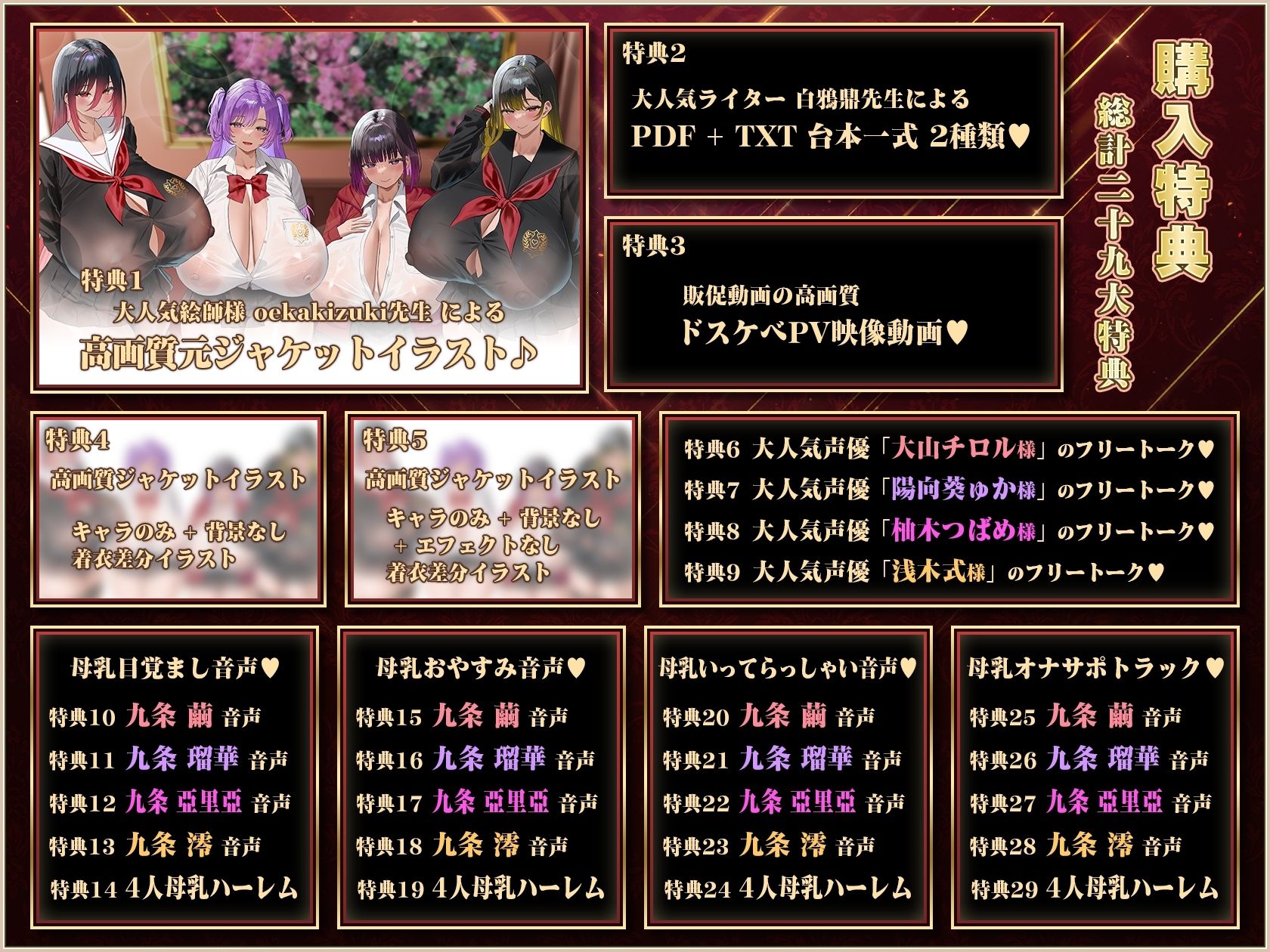 【9時間×4姉妹JK×名家お嬢様×母乳ハーレム】〜「孕」九条家の雌たち〜 顧問家庭教師のボクと…その肉欲「子種」を貪りし…4人のドスケべ爆乳姉妹たち♪ - サンプル画像 8