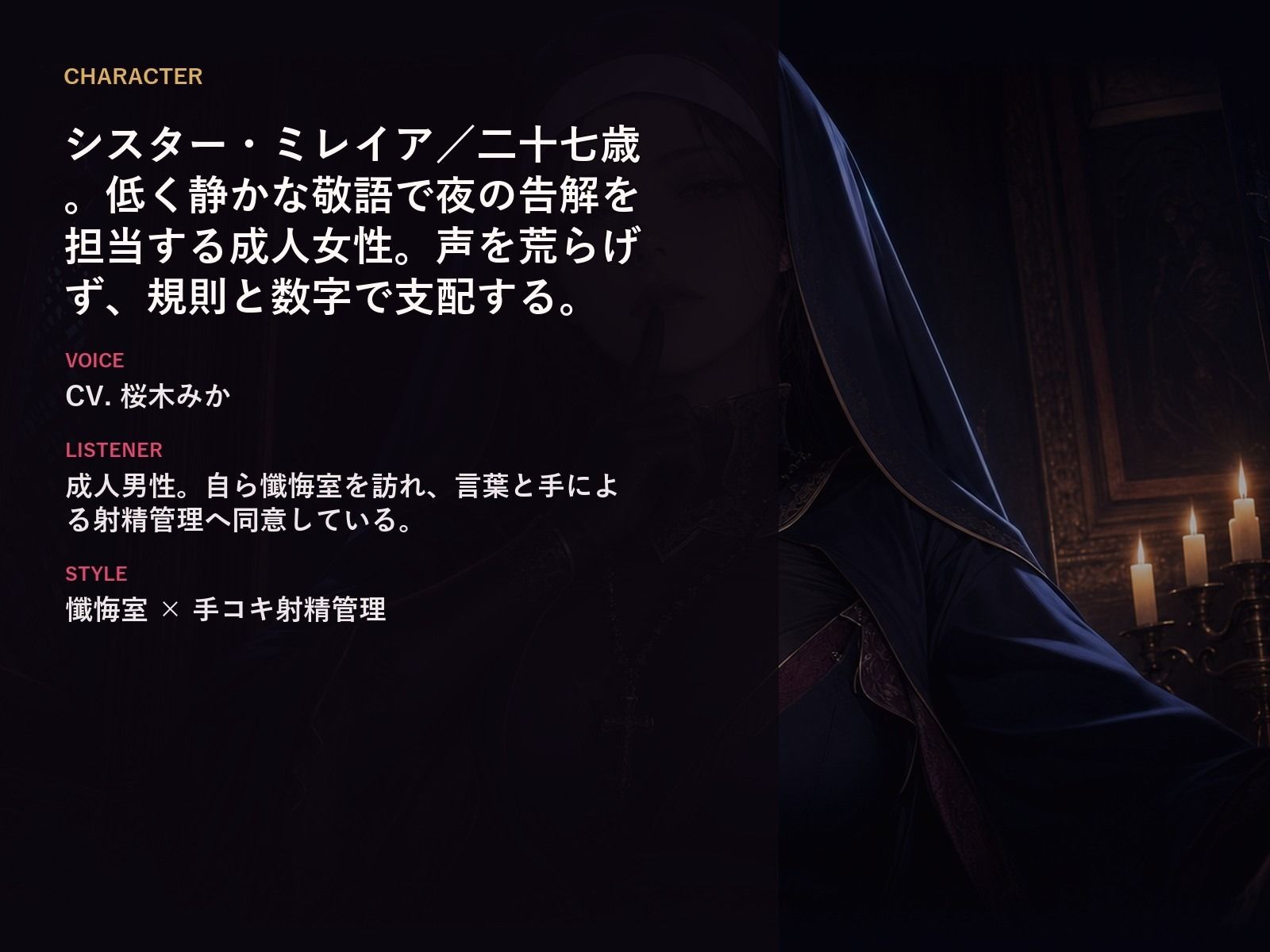 【無表情シスター×手コキ射精管理】「まだ、赦しません」白手袋の審問で四度寸止めされる、赦しの夜 - サンプル画像 1