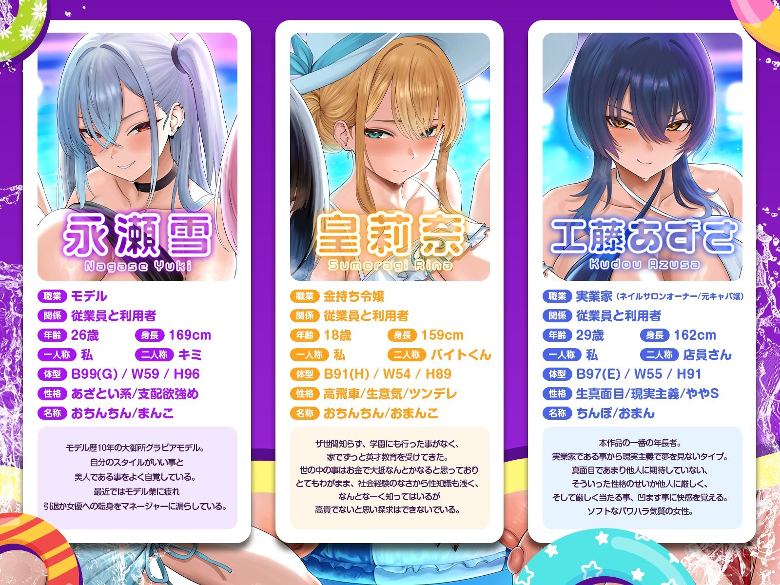 【3.5時間x5人】金持ちクセつよ美女の多いナイトプール〜ナイトプール付きホテルの深夜アルバイトでお姉さんたちと水遊び（意味深）することになった件〜 - サンプル画像 4