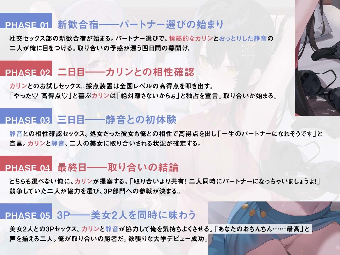 社交セックス部〜パートナー選びの新歓合宿で美女2人に取り合いされる〜 - サンプル画像 4