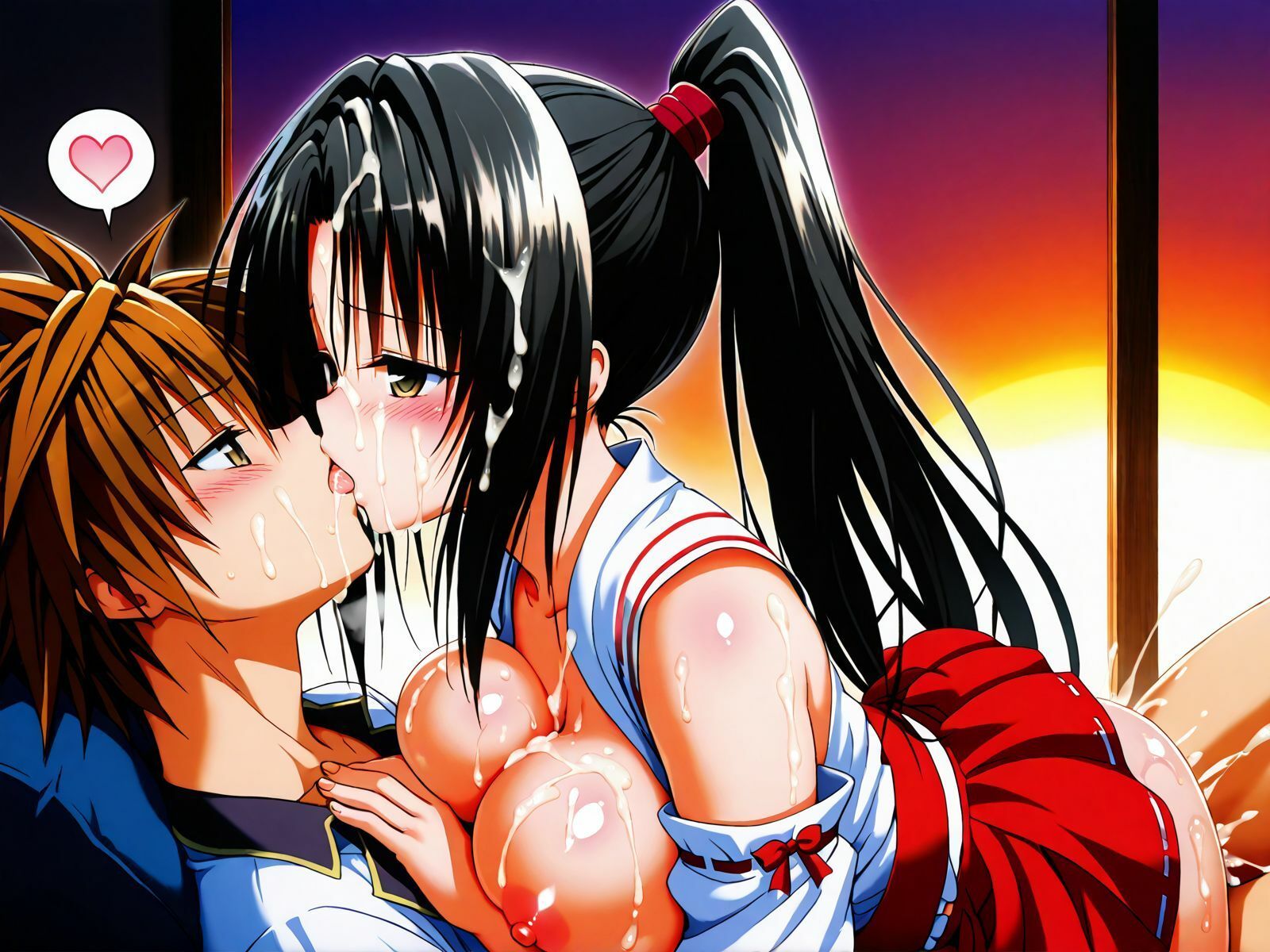 【アクシデン To LOVE】黒髪ポニテロングクーデレ先輩（実はドスケベ）女学生八条凛子ちゃんとバイト先の神社でラブラブ巫女服エッチで中だし大量射精 - サンプル画像 9