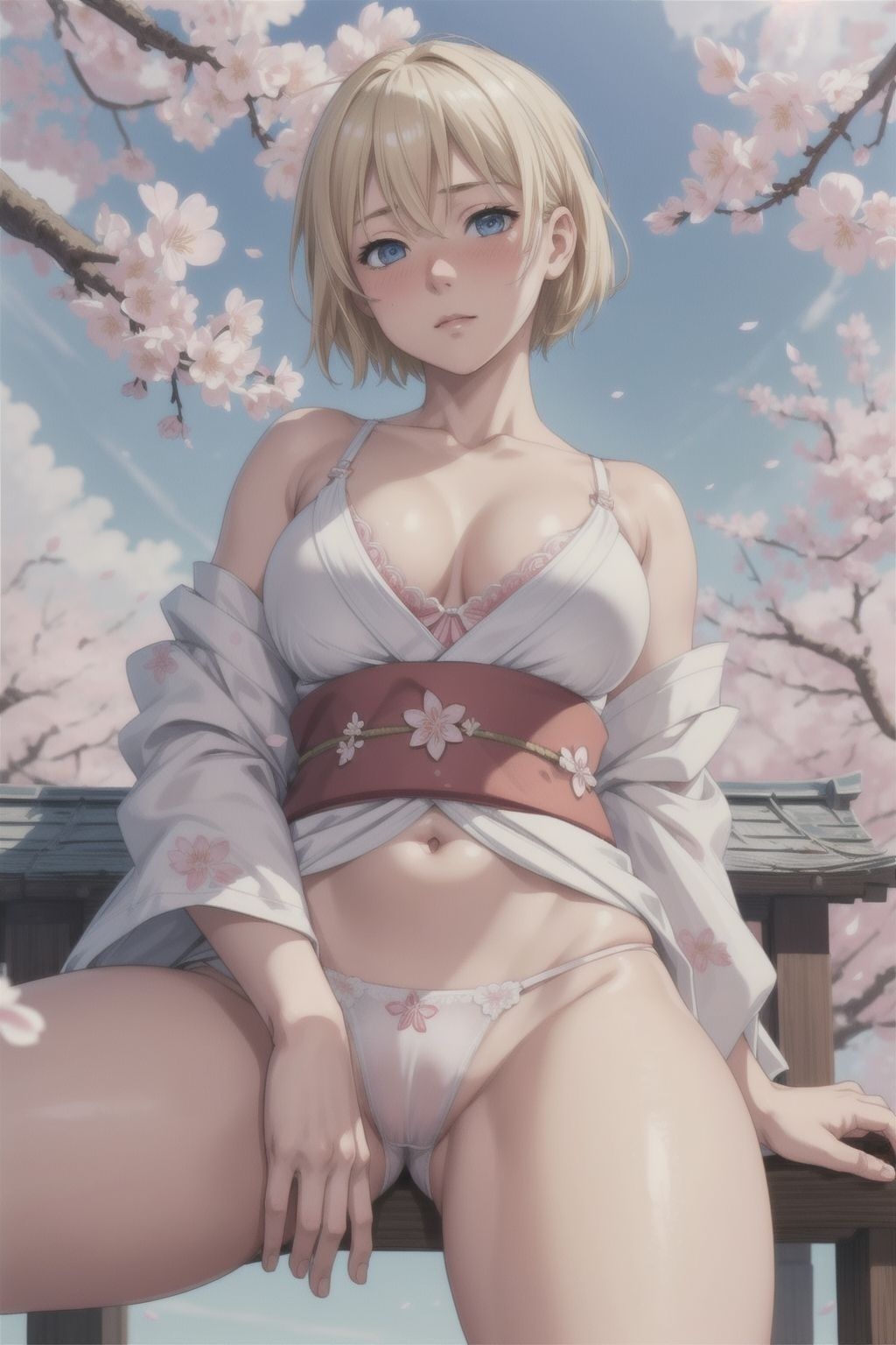 ブロンドショートの桜と着物 - サンプル画像 3