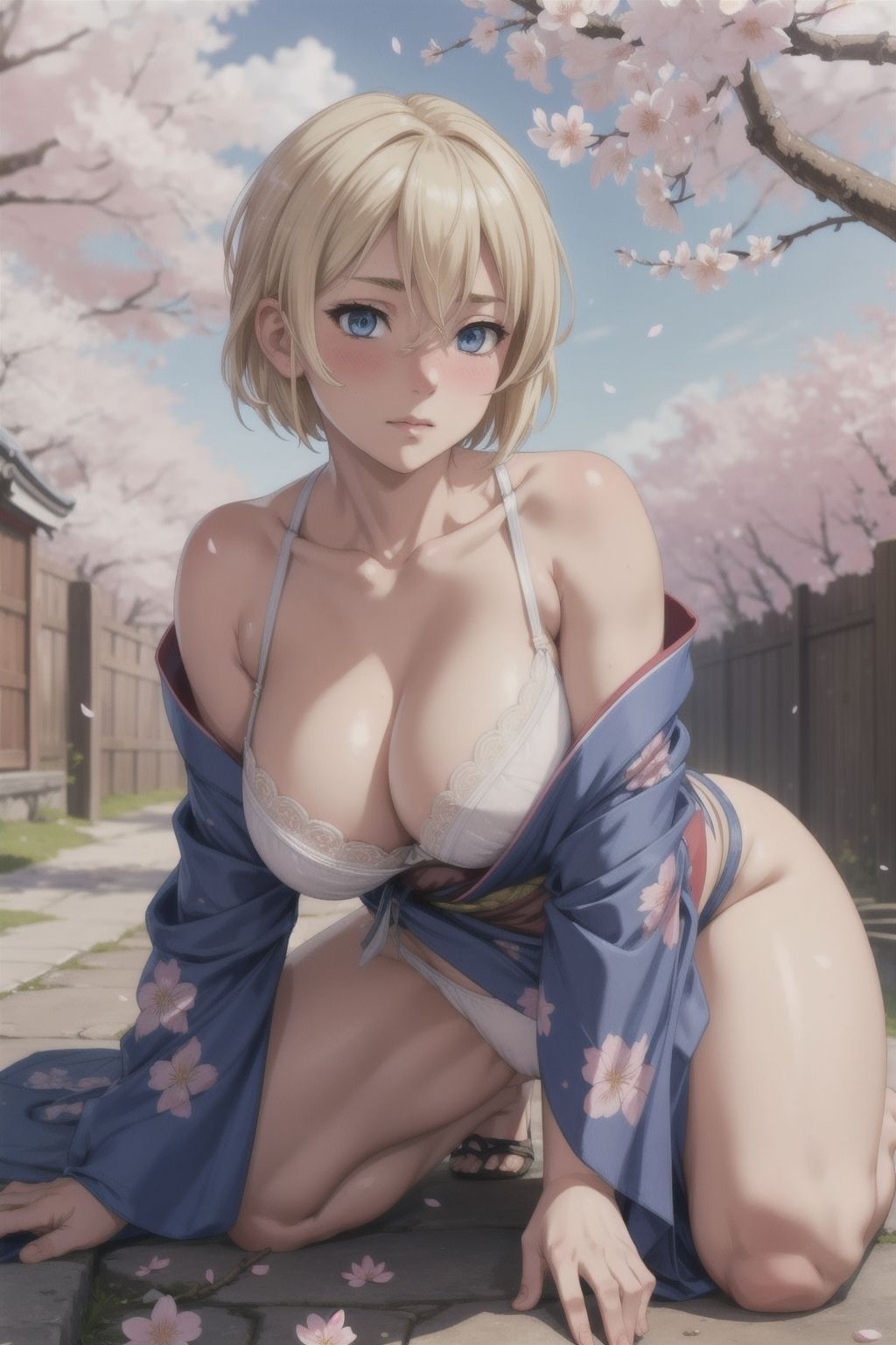 ブロンドショートの桜と着物 - サンプル画像 5