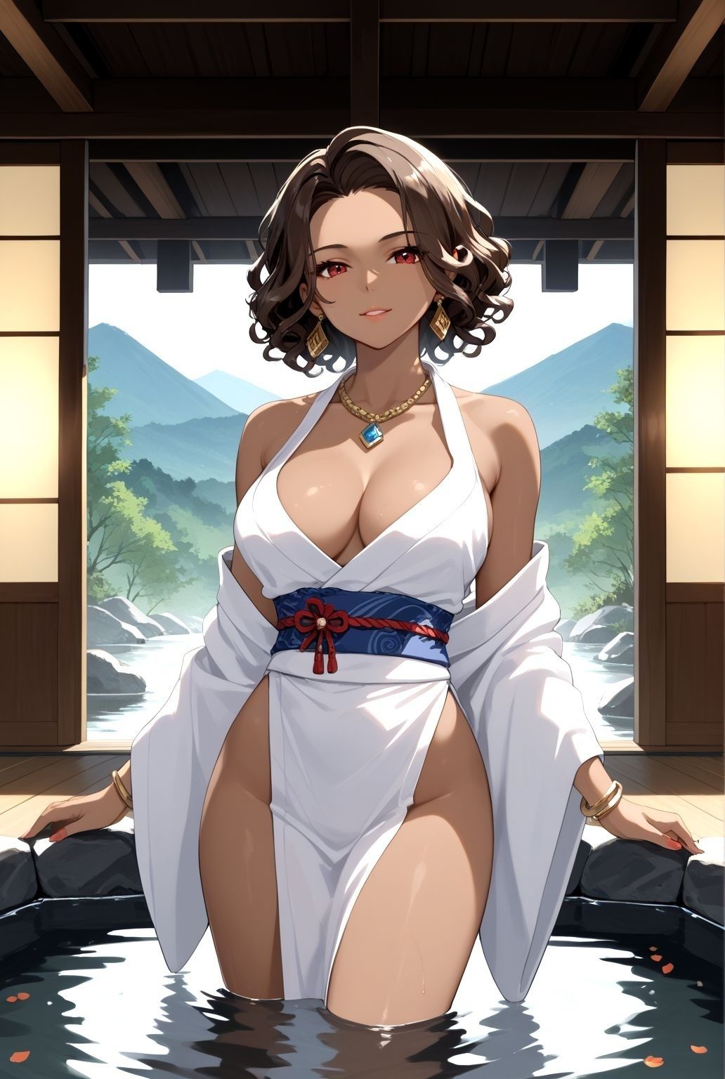 和室で乱れる異国の爆乳 〜艶肌に滴る湯と蜜〜 - サンプル画像 1