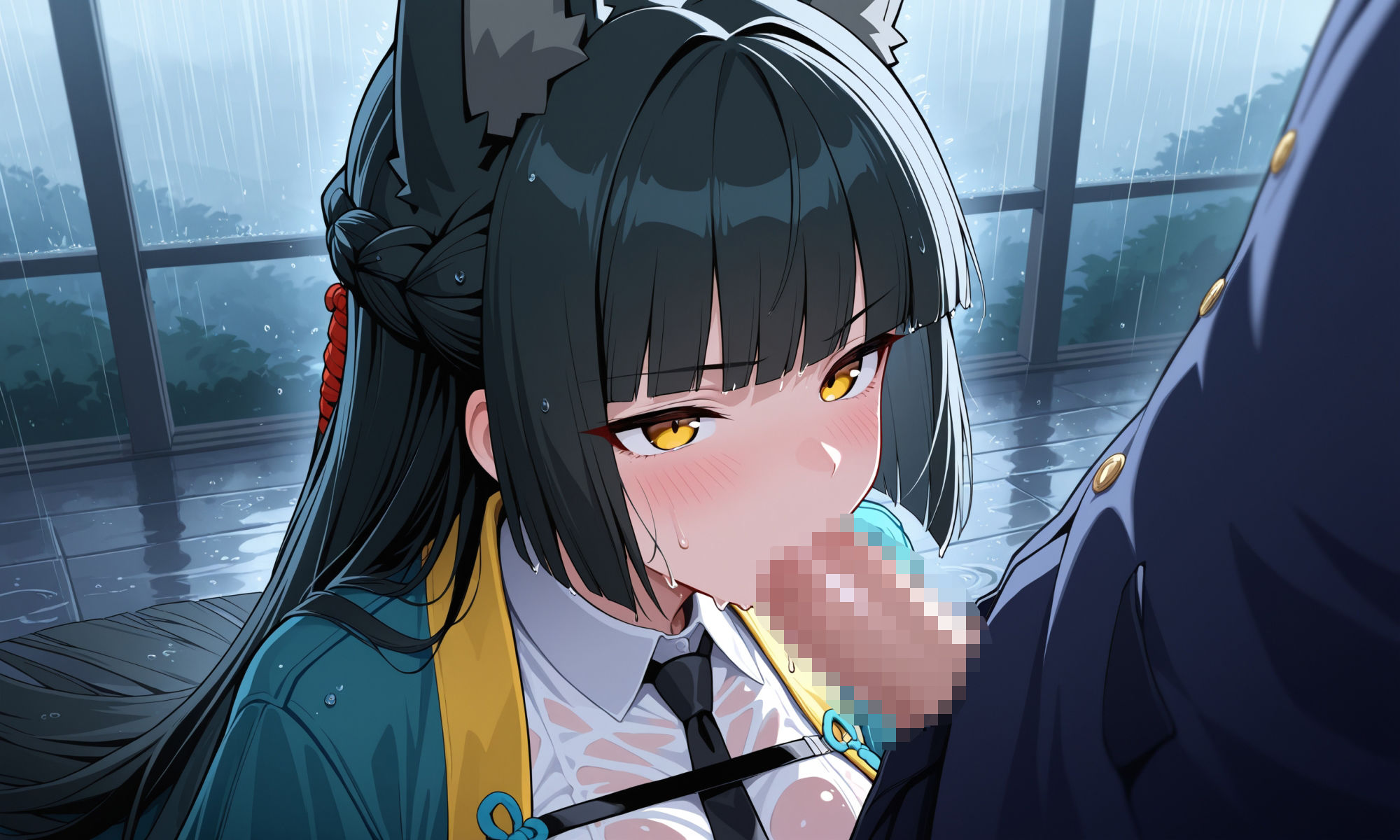 雨の中盛る修行をしている雅 - サンプル画像 1