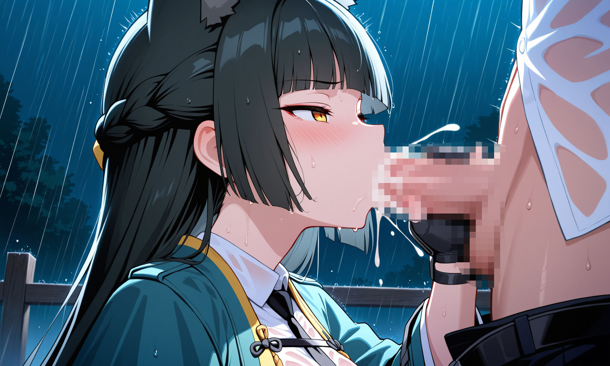 雨の中盛る修行をしている雅 - サンプル画像 2