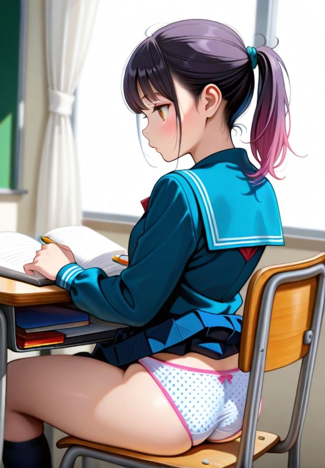 前の席の女子のスカートが捲れ上がっているのだが…。 - サンプル画像 9