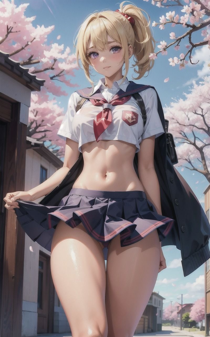 黒肌女子校生×桜 - サンプル画像 1