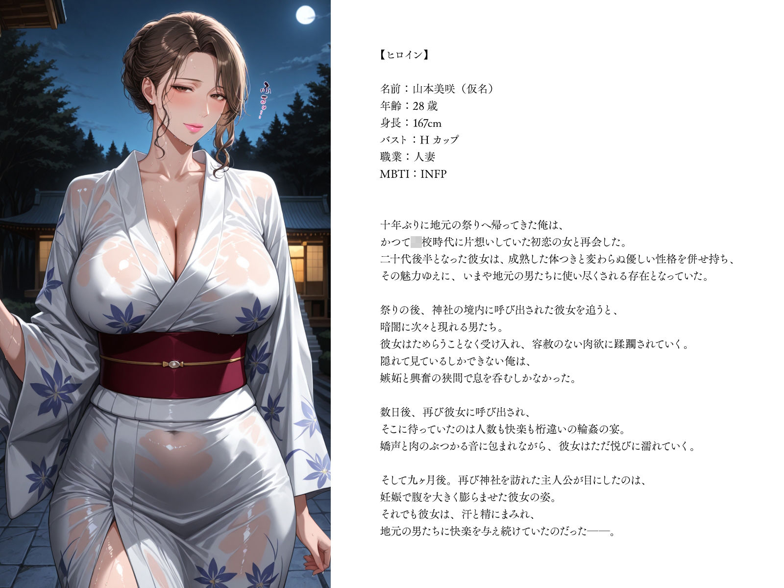 膣祭り〜十年ぶりに帰郷したら、初恋の同級生が神社で男たちに輪●される肉便器妊婦になっていた件〜 - サンプル画像 10