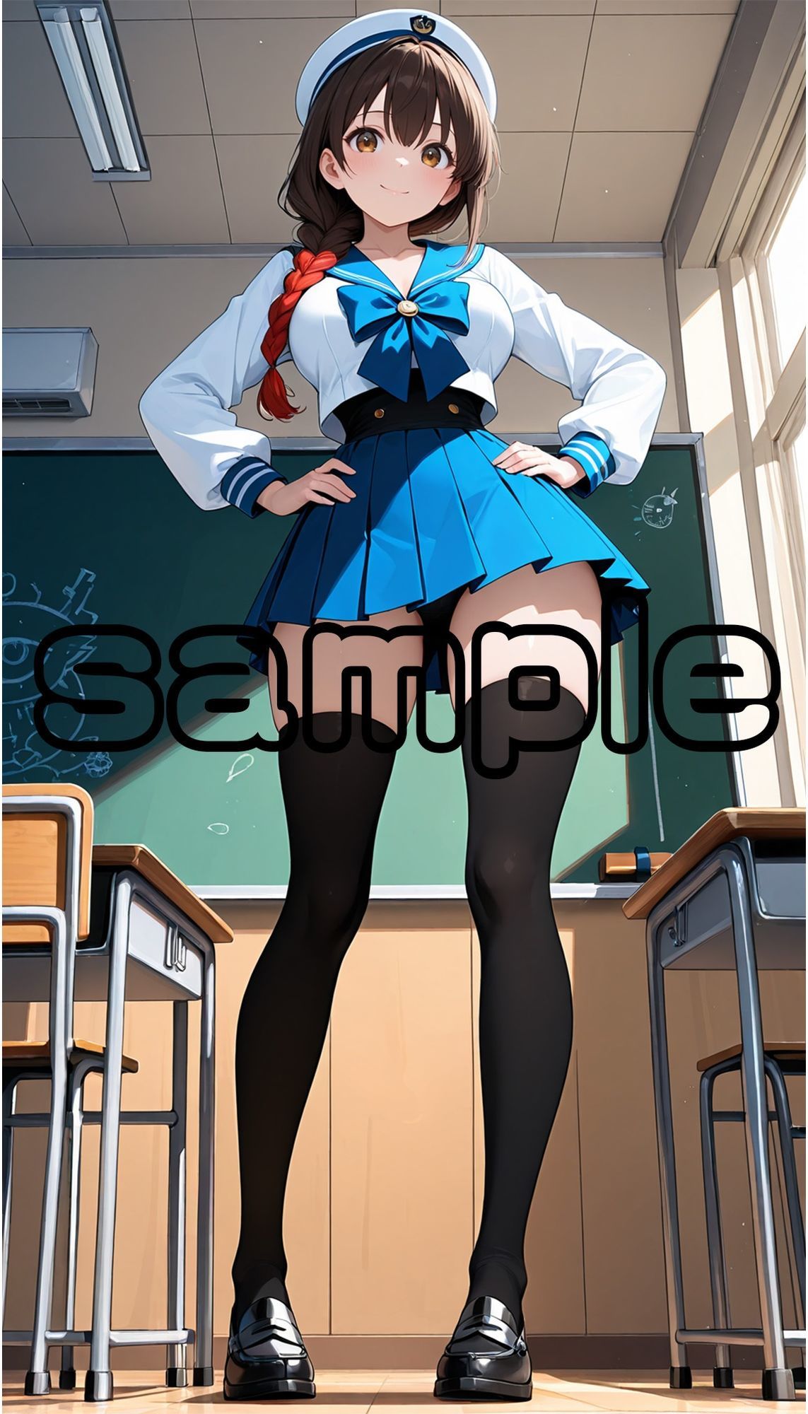 絶対領域〜黒ニーハイソックスの太ももを眺める〜(JK制服編)縦型 - サンプル画像 1