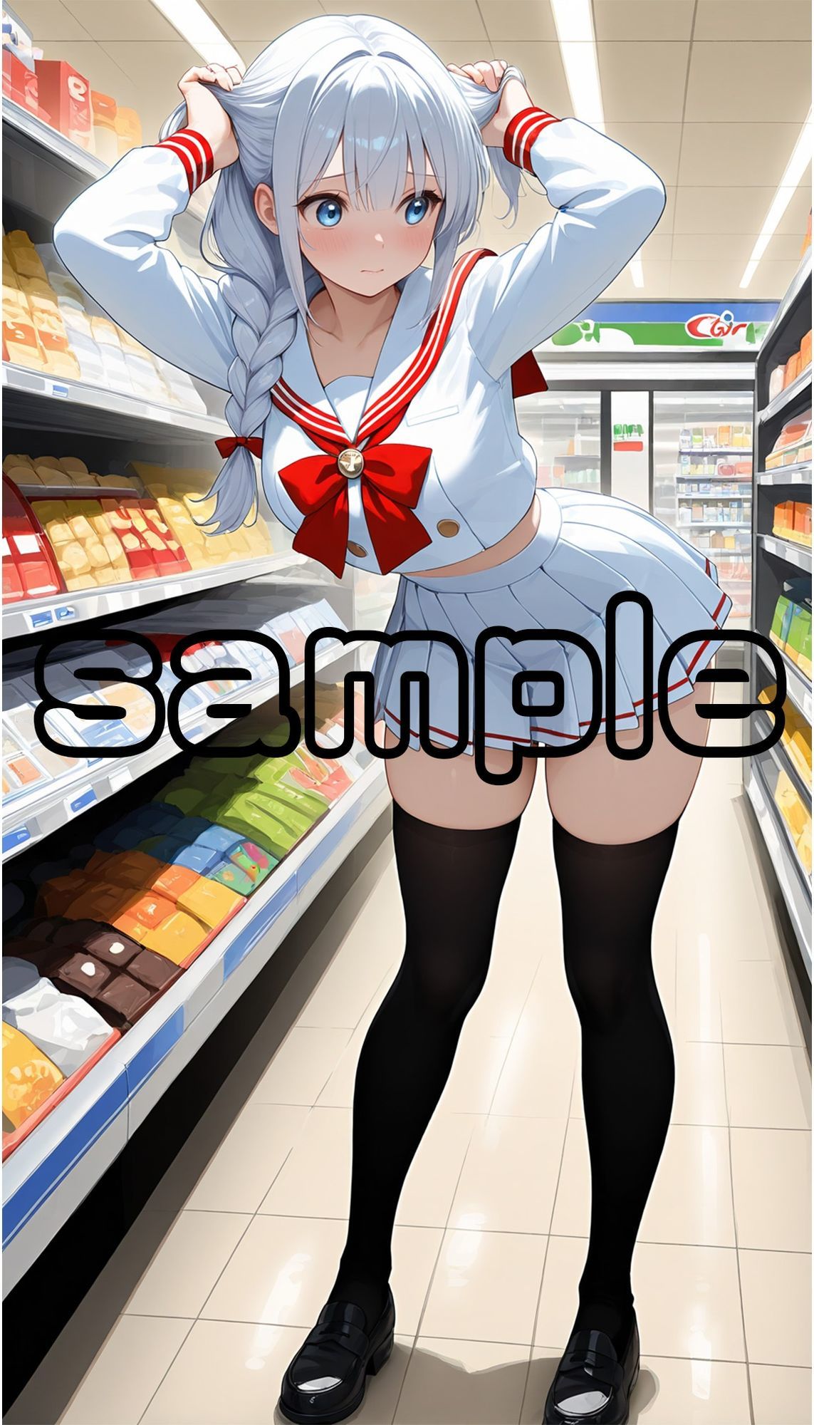 絶対領域〜黒ニーハイソックスの太ももを眺める〜(JK制服編)縦型 - サンプル画像 2