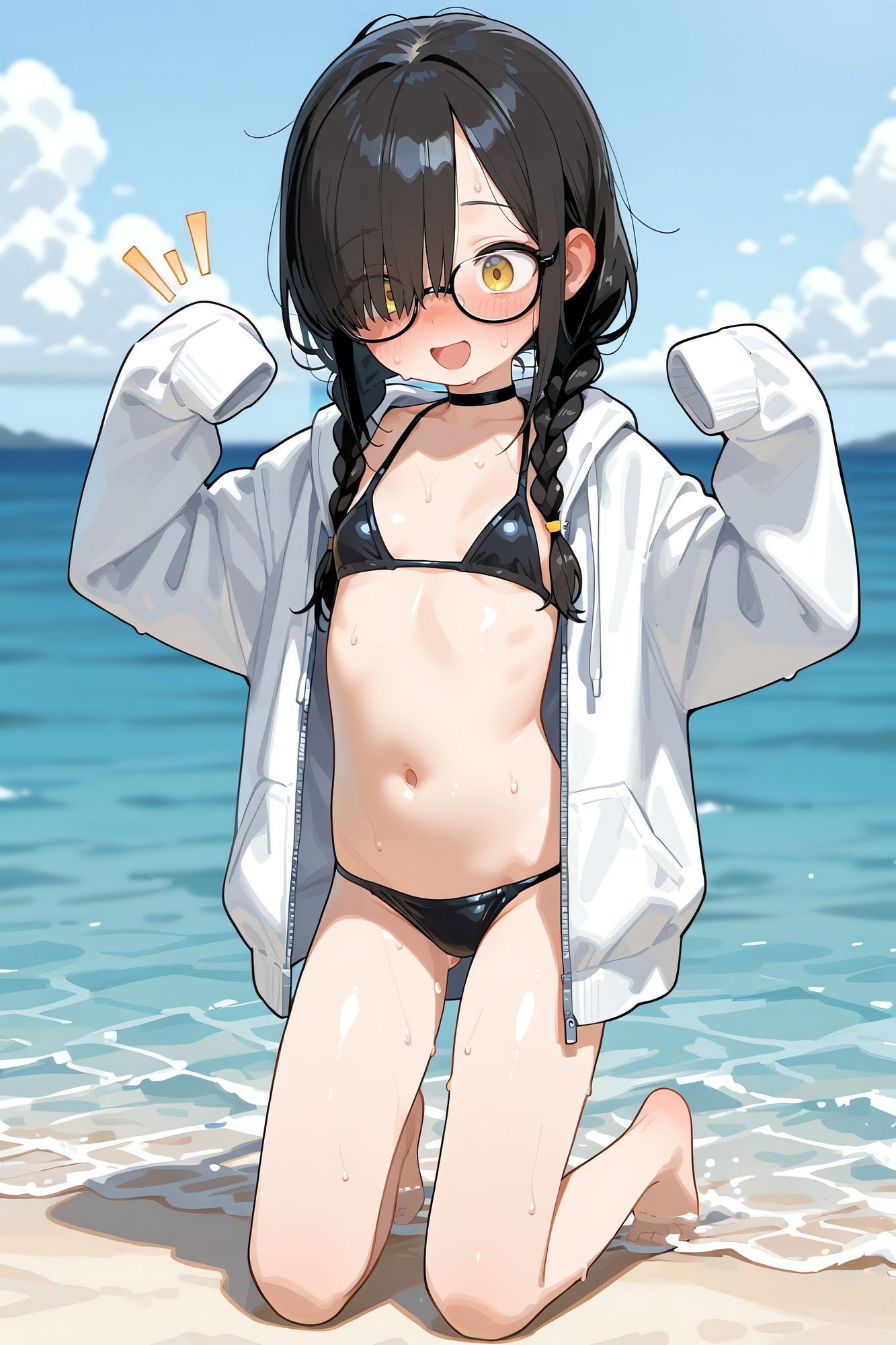 陰キャ少女に水着パーカーを着せて乳首責めしました。 - サンプル画像 1